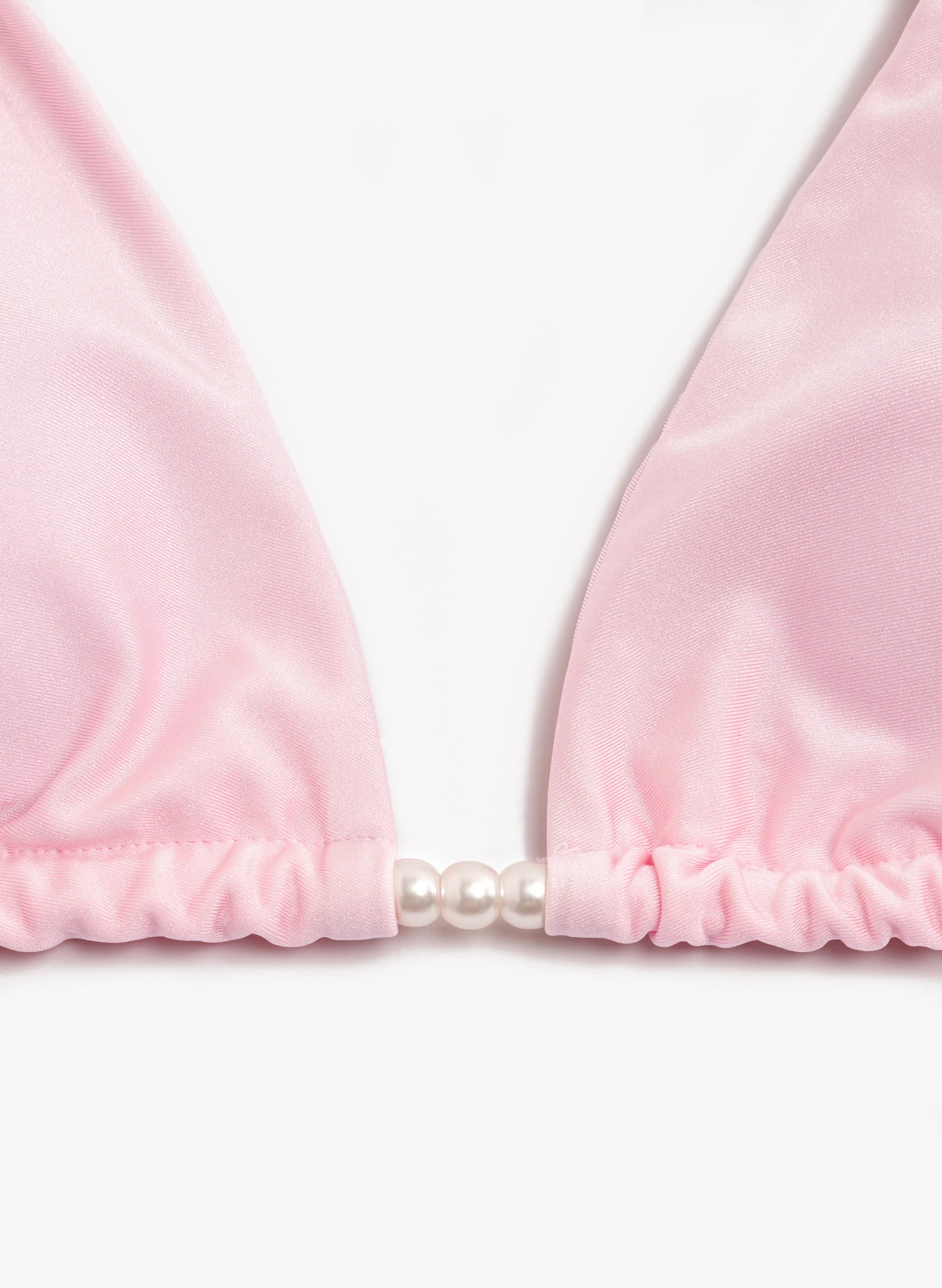 Capri Pearl Halter Triangle Bikini Set‑Satin Blush Pink