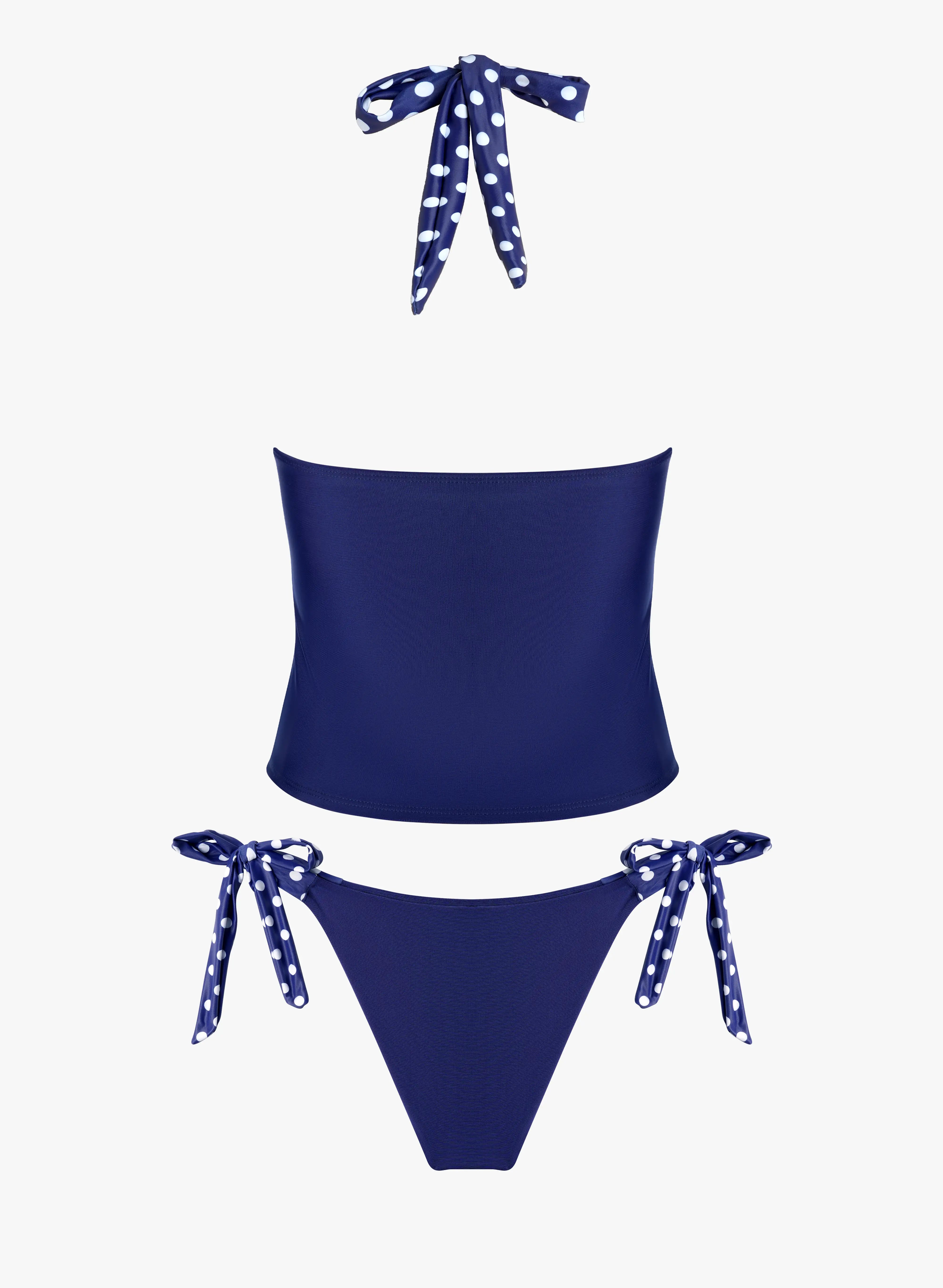 Capri Polka Dot Halter Tankini Side-Tie Set - Navy Blue
