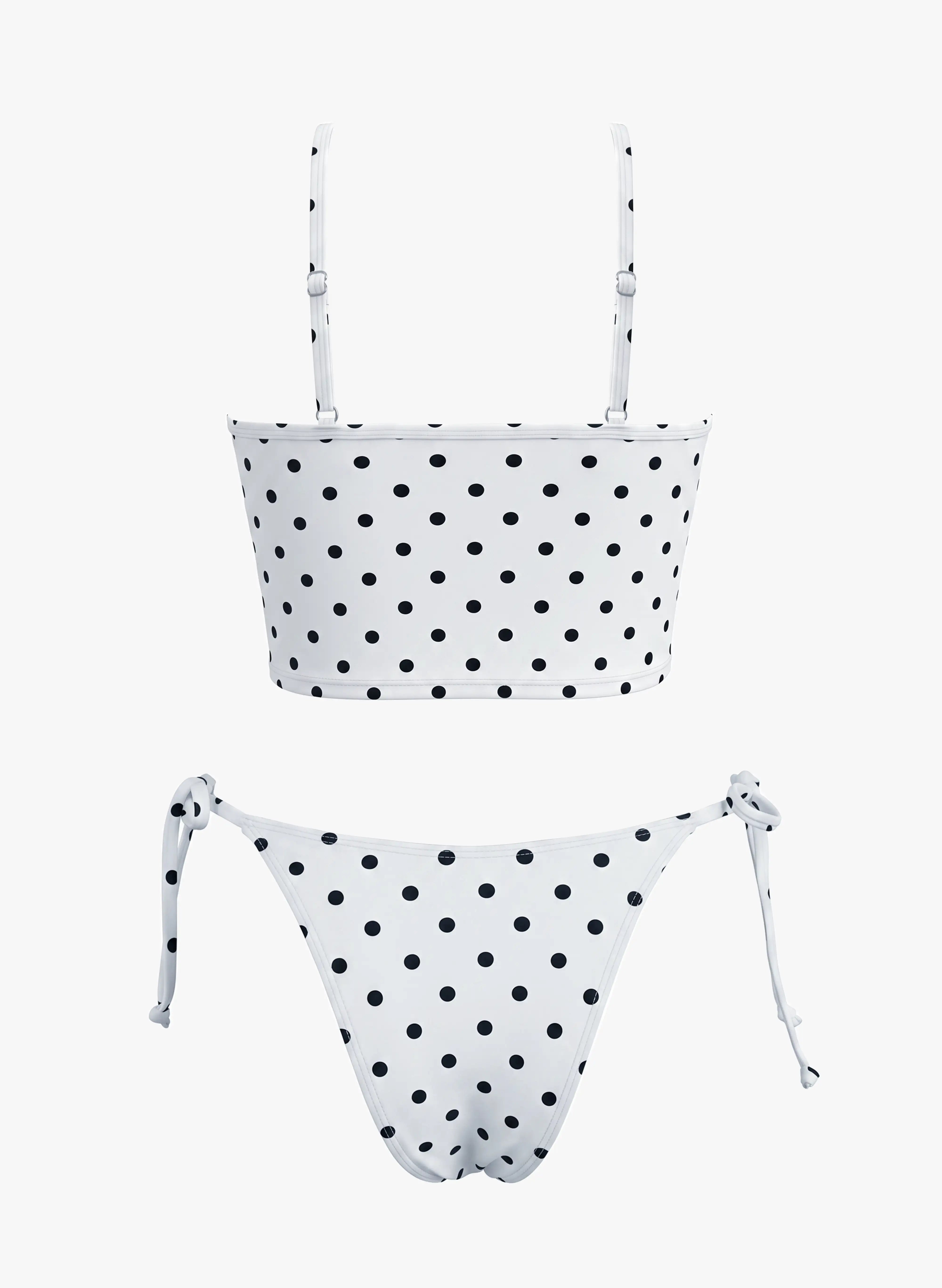 Capri Polka Dot Lace Trim Tankini Set - White