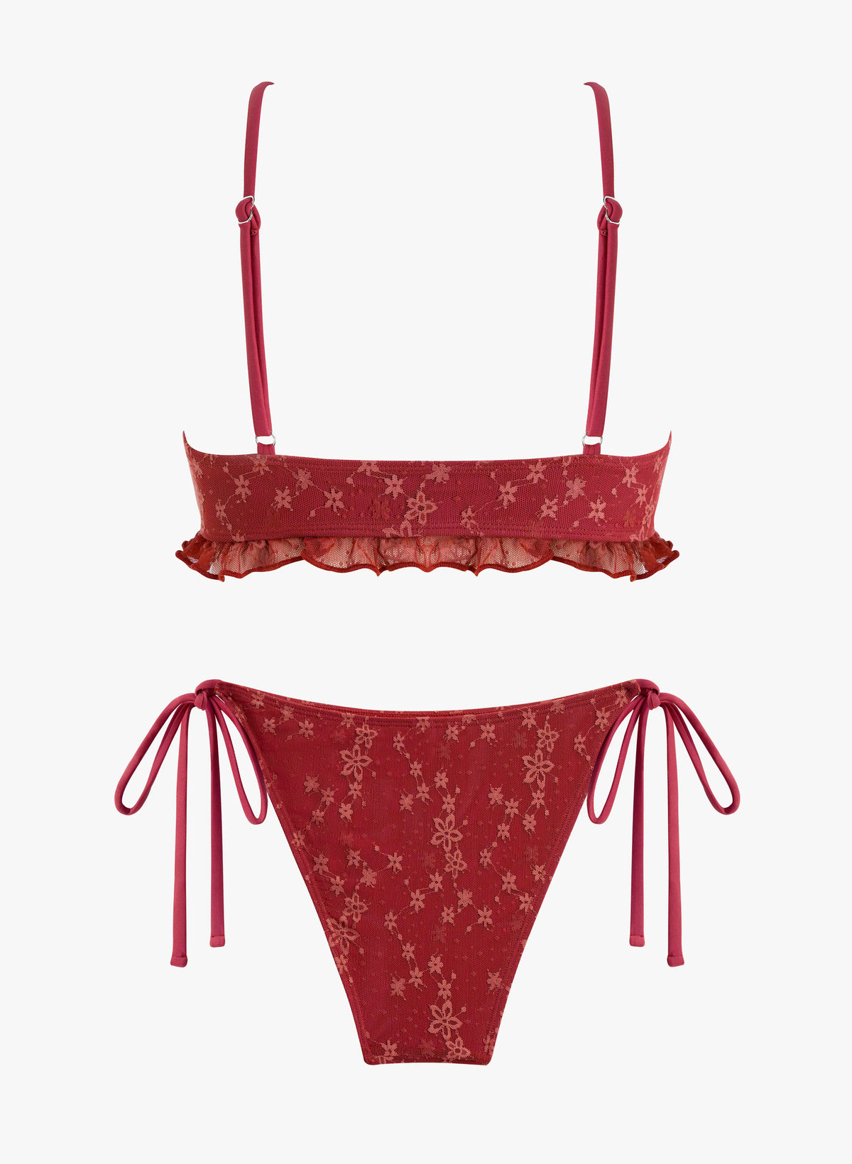 Tuscany Bikini-Set mit Rüschenfront und Bindedetail – gebranntes Umberbraun