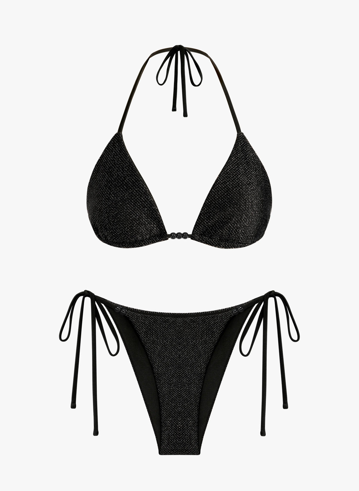 Capri Sparkle Beaded Triangle Bikini Set - Black