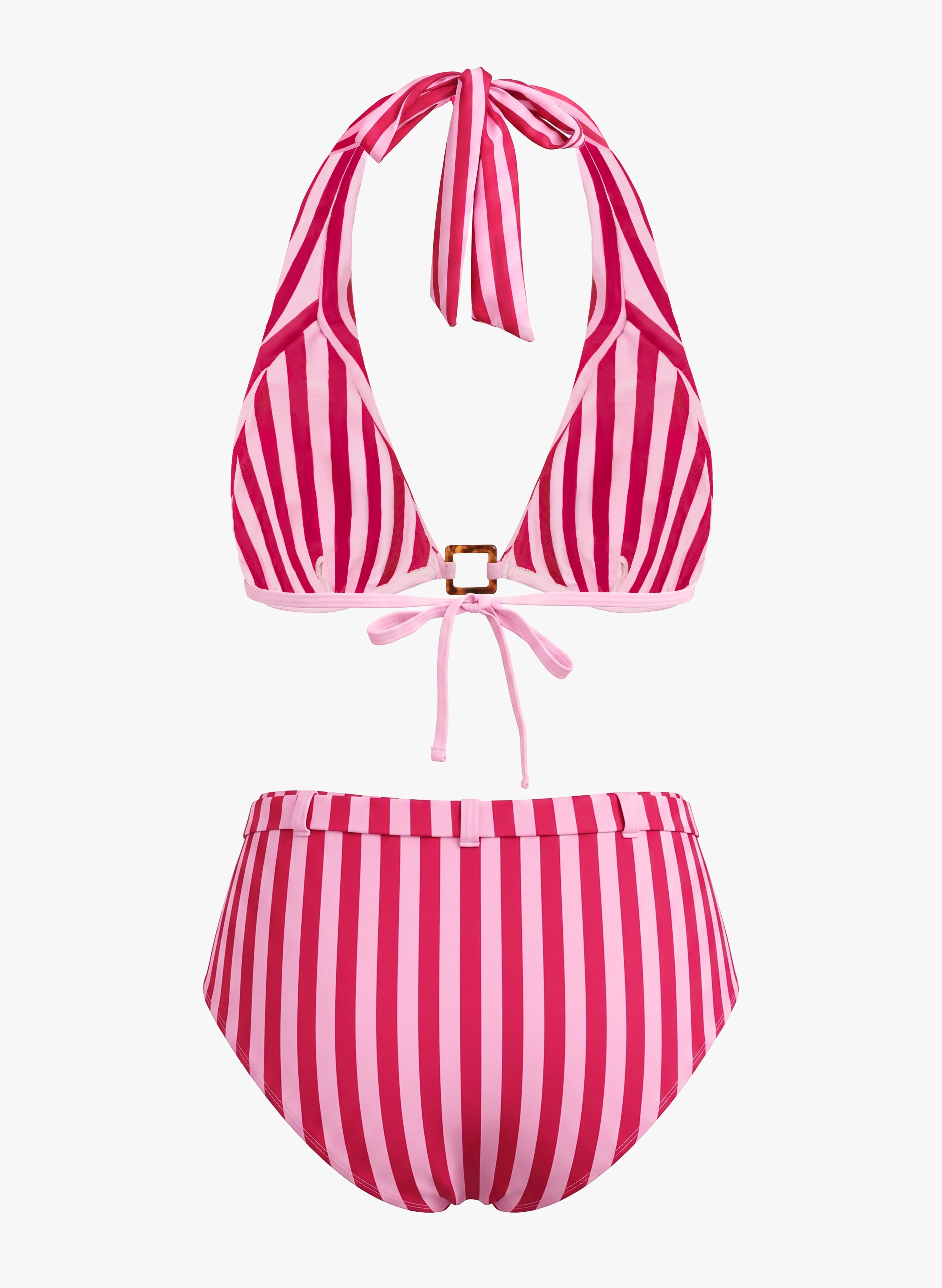 Capri Striped Halter High‑Waist Bikini Set - Pink