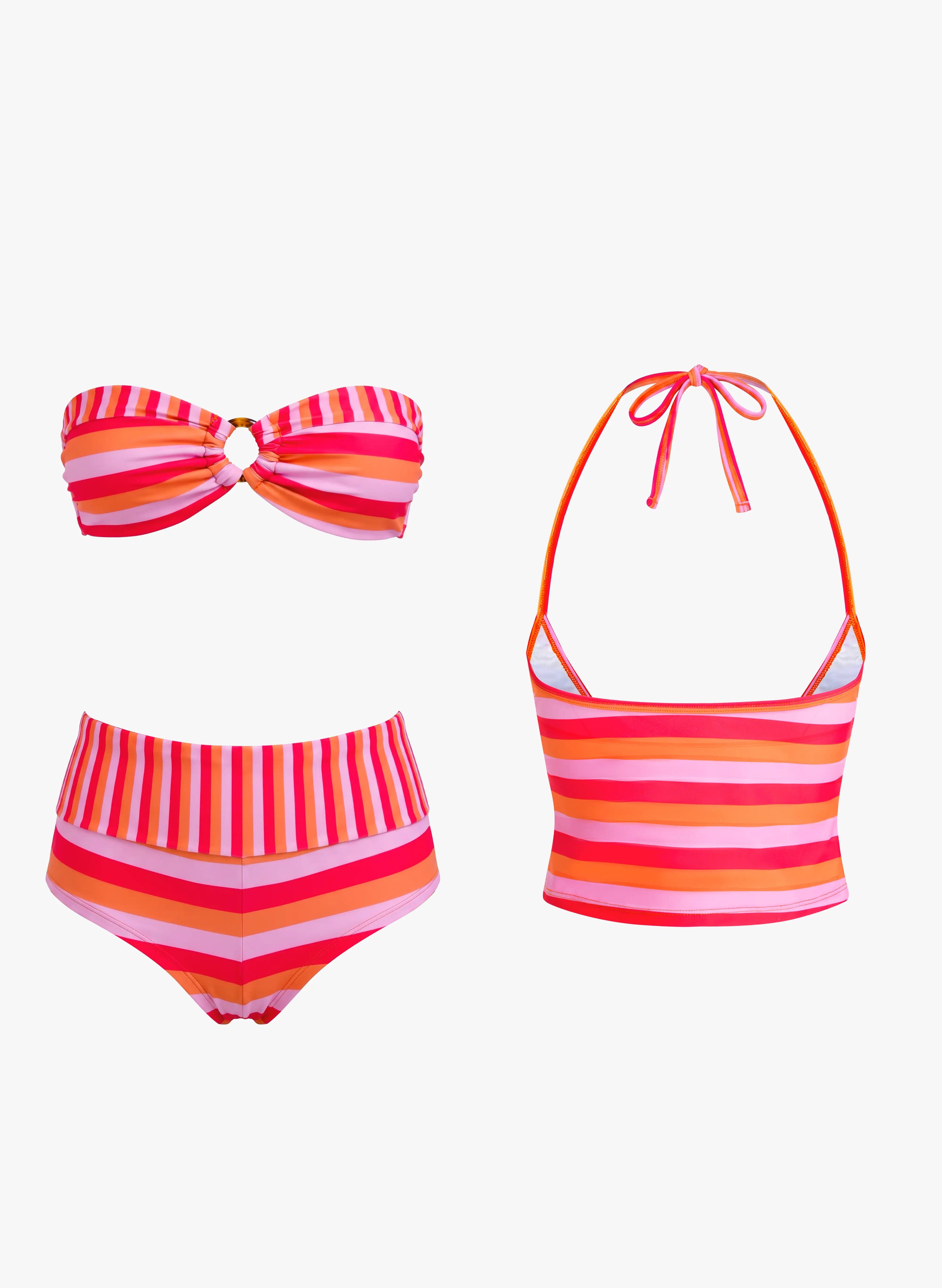 Capri Striped Halter Tankini Set - Sunset Stripe