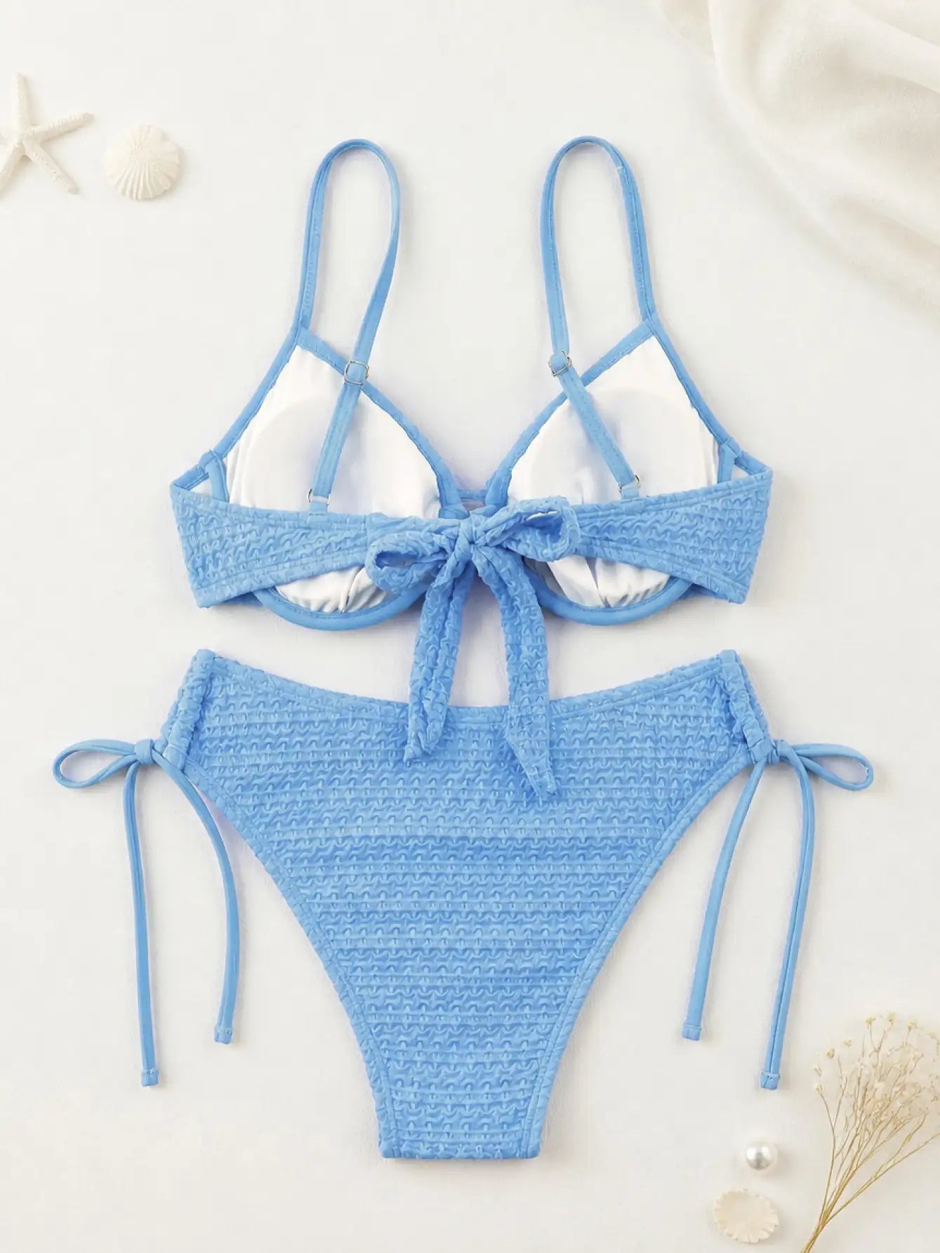Capri Textured Underwire Tie-Front Bikini Set - Sky Blue