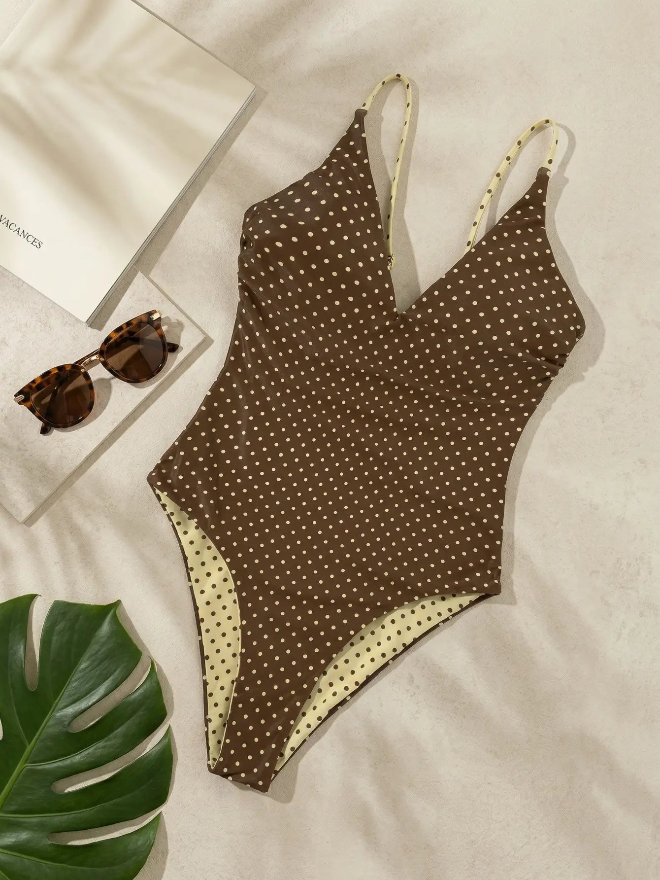 Coffee  Polka Dot + Brown Yellow One-Piece Swimsuits