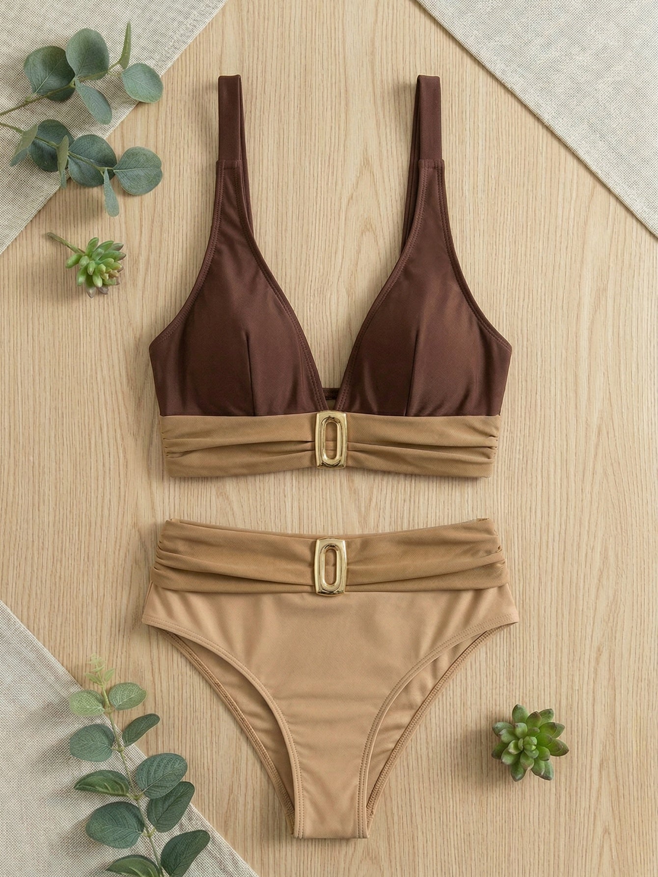 Color Block Ring Linked High Waist Bikini Swimsuit | Beacheers