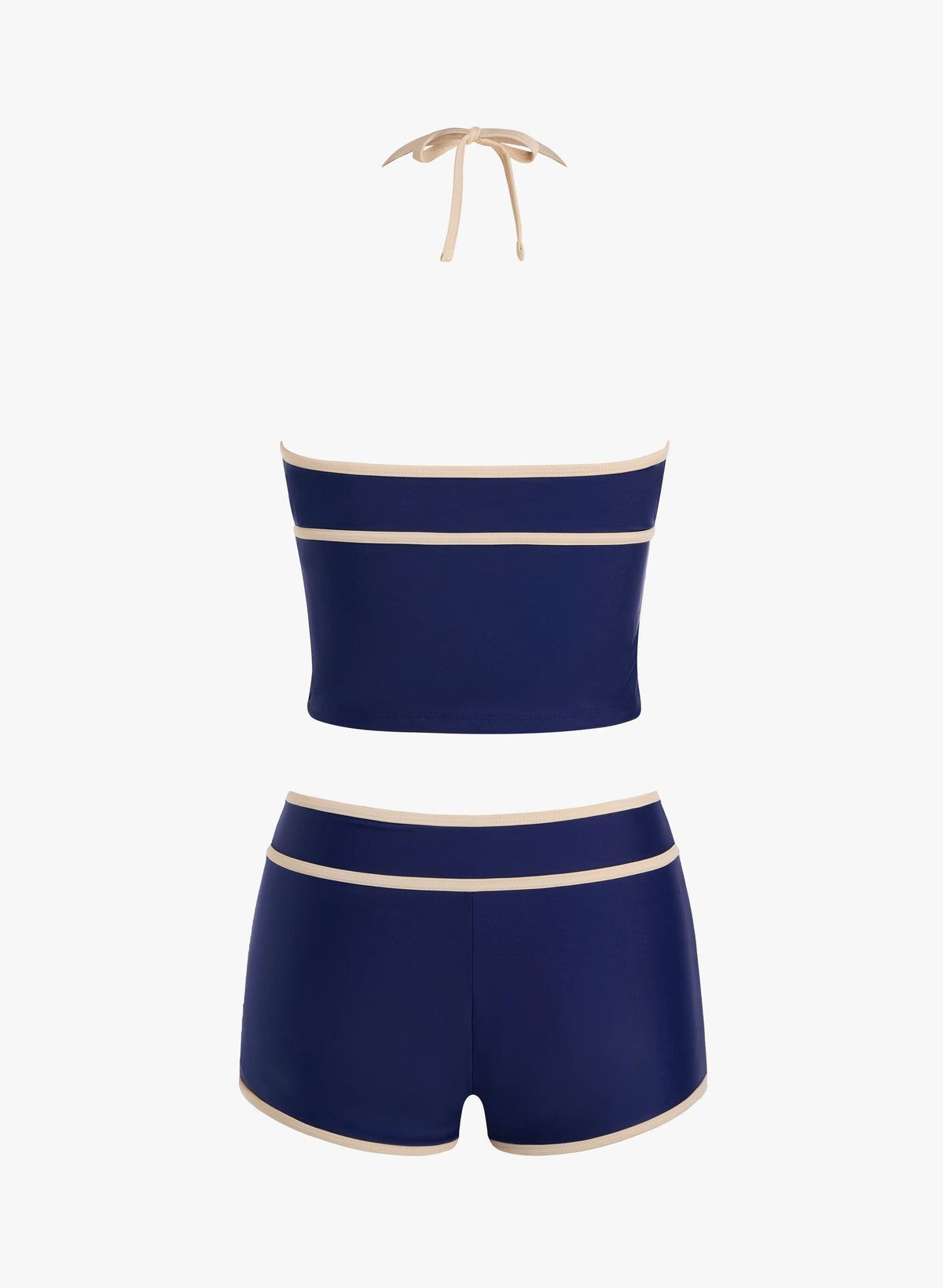 Contrast Trim Backless High Waist Tankini Set