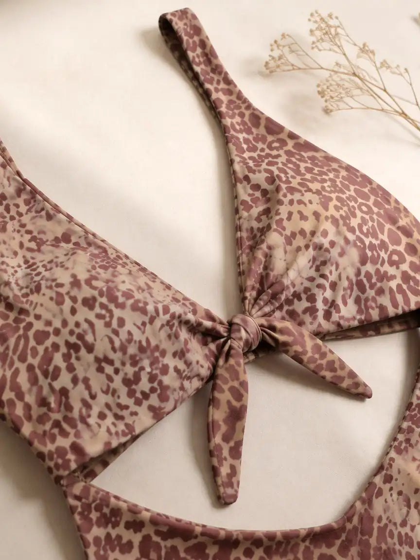 Corsica Leopard Tie Cutout One Piece Swimsuit - Dusty Mauve