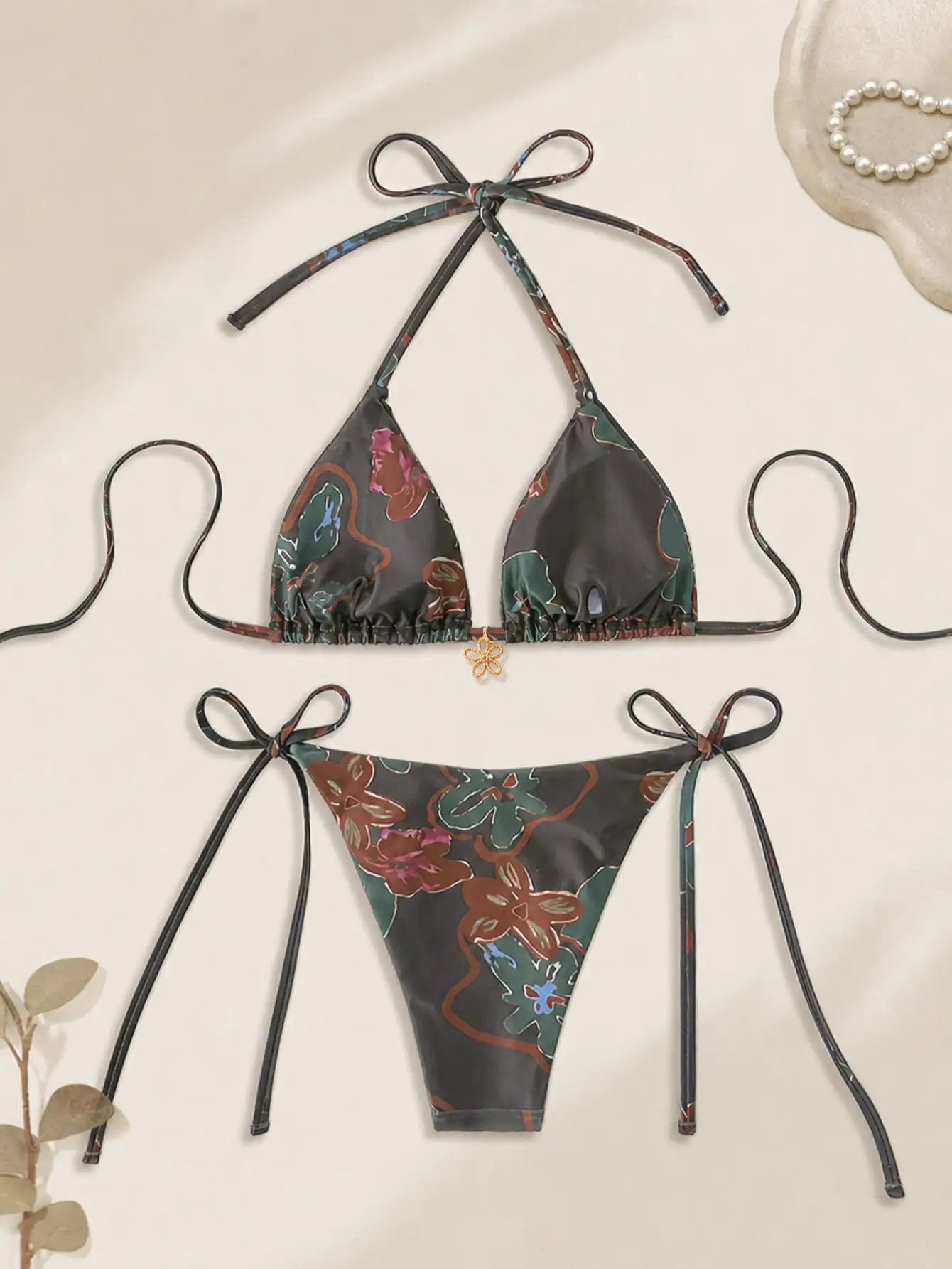 Floral Print Triangle Tie Side 2 Piece Swimsuit