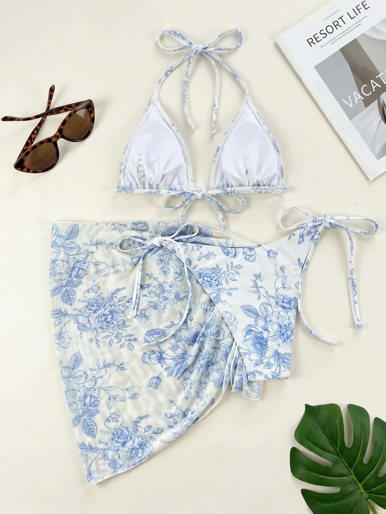 Floral Print Bikini Set With Sarong Skirt | Beacheers