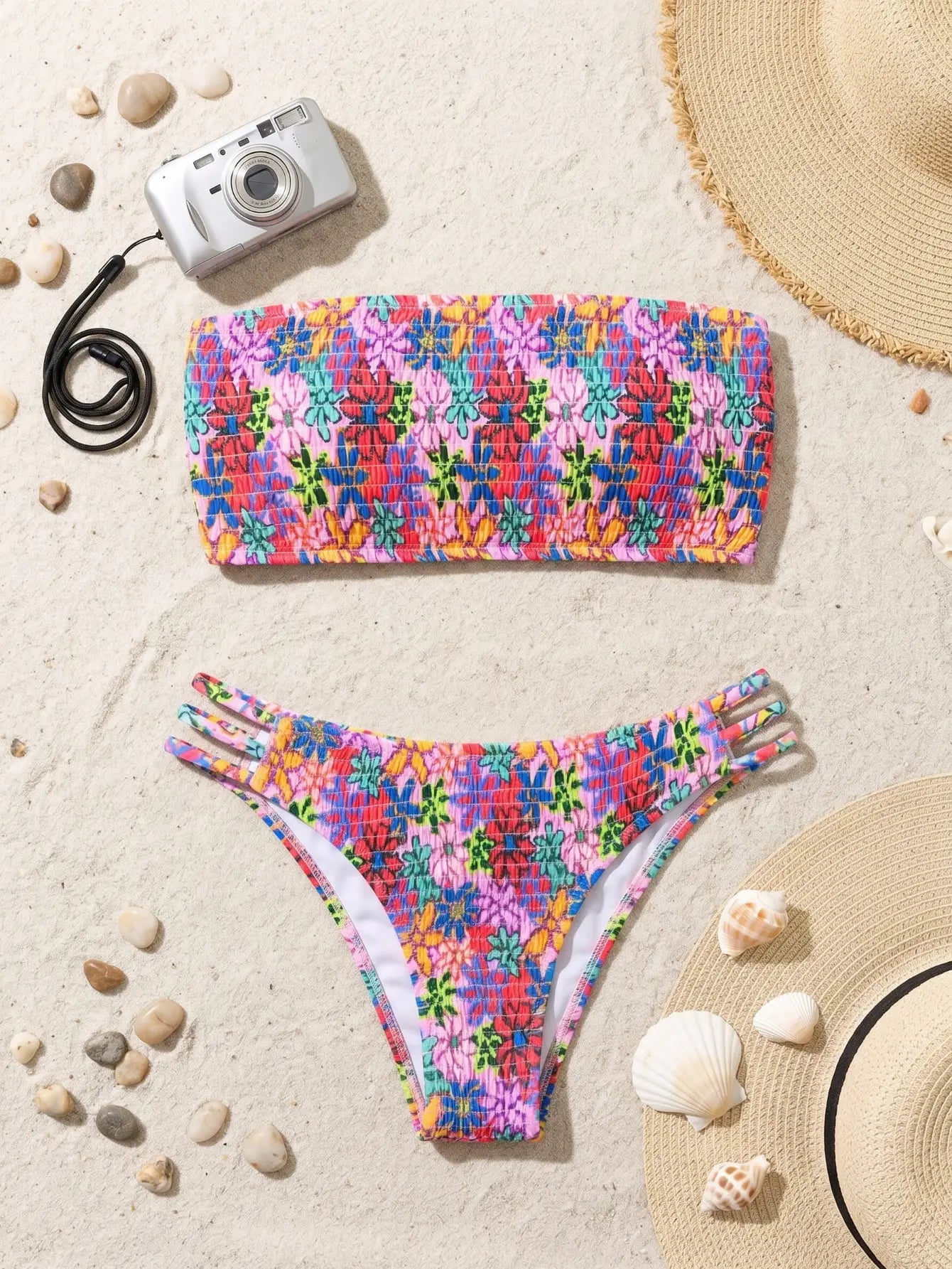Halter Ditsy Floral Backless High Cut Bikini 2-Piece Set