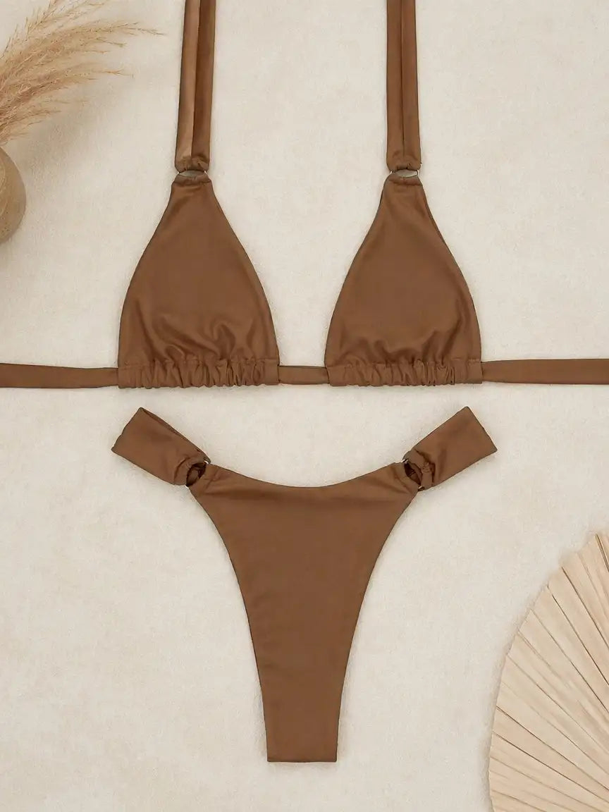 Halter Neck Triangle Two Piece Bikini Set-Influencer select