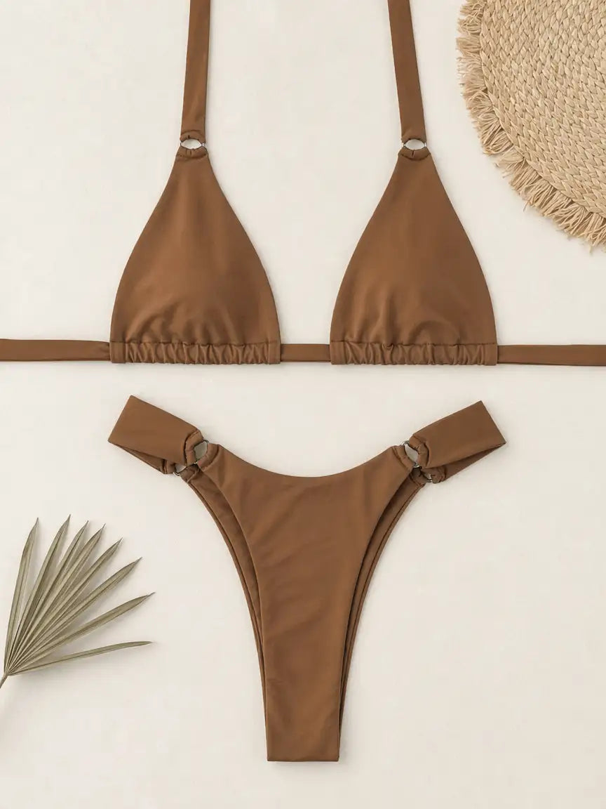 Halter Neck Triangle Two Piece Bikini Set-Influencer select