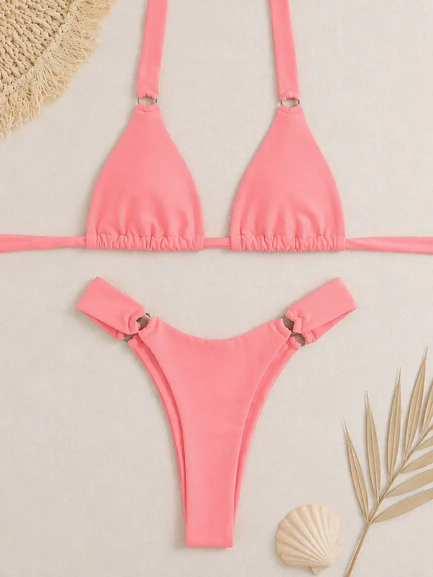 Halter Neck Triangle Two Piece Bikini Set