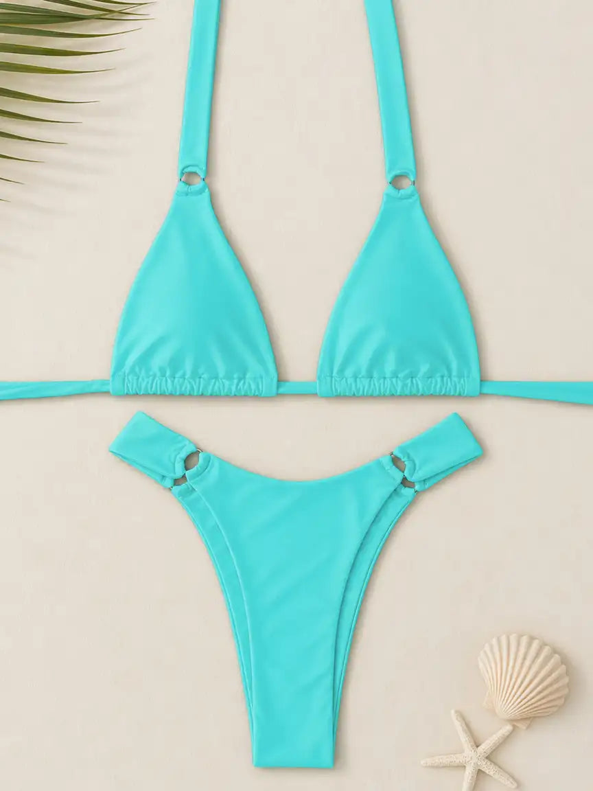Halter Neck Triangle Two Piece Bikini Set