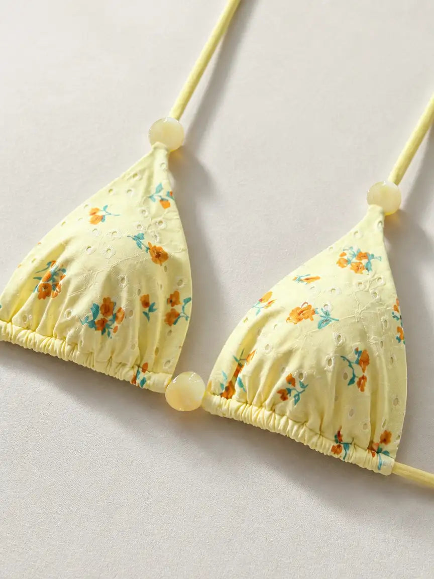 Havana Floral Tie Bikini Set - Pale Lemon Yellow