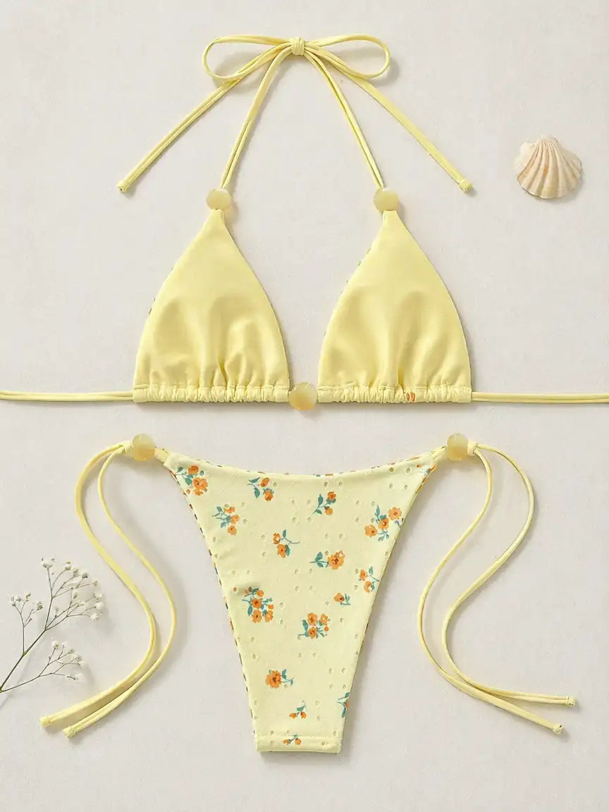 Havana Floral Tie Bikini Set - Pale Lemon Yellow