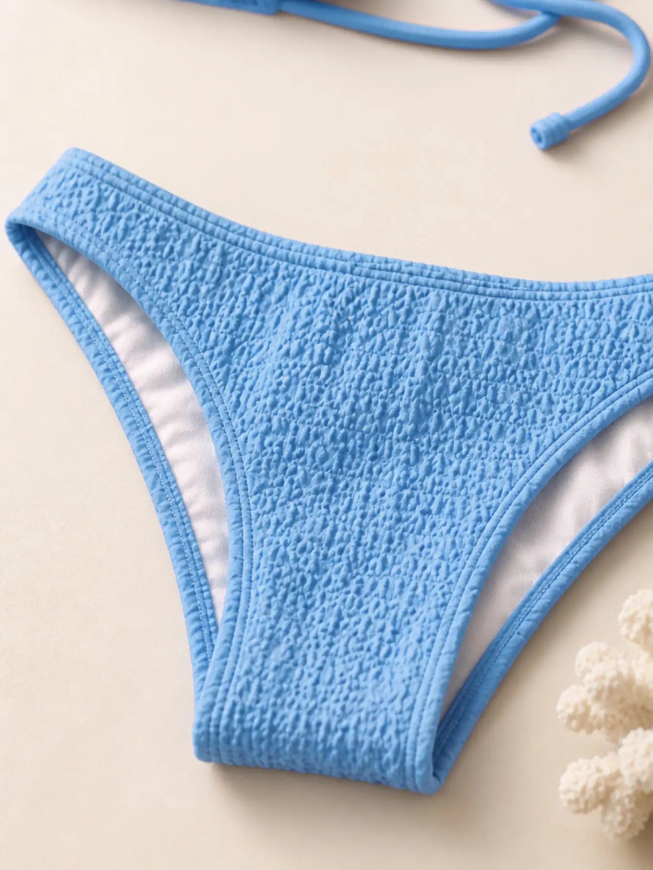 Ibiza Textured Halter Triangle Bikini Set - Sky Blue