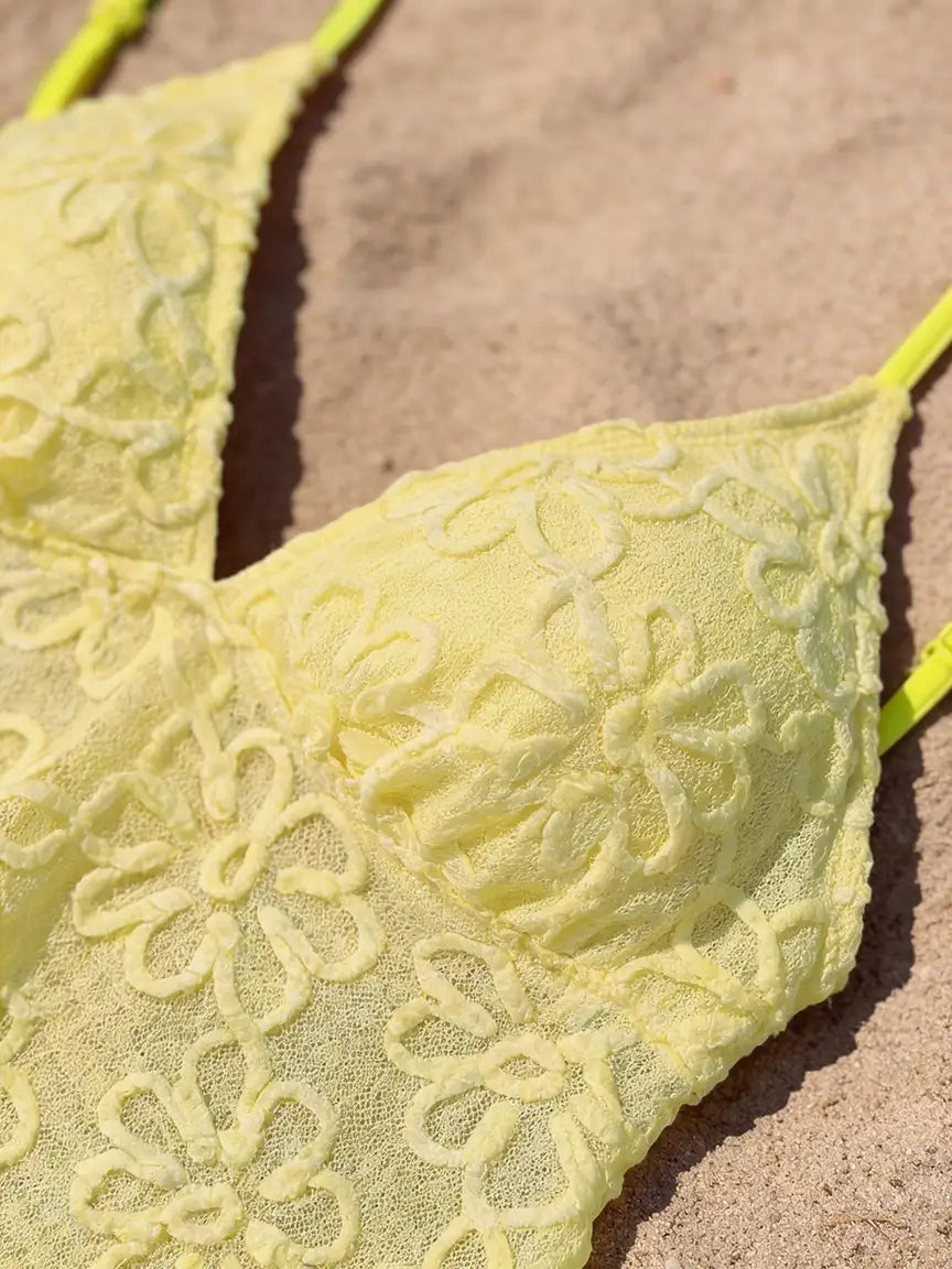 Isla Floral Textured Tankini Bikini Set - Lemon Yellow