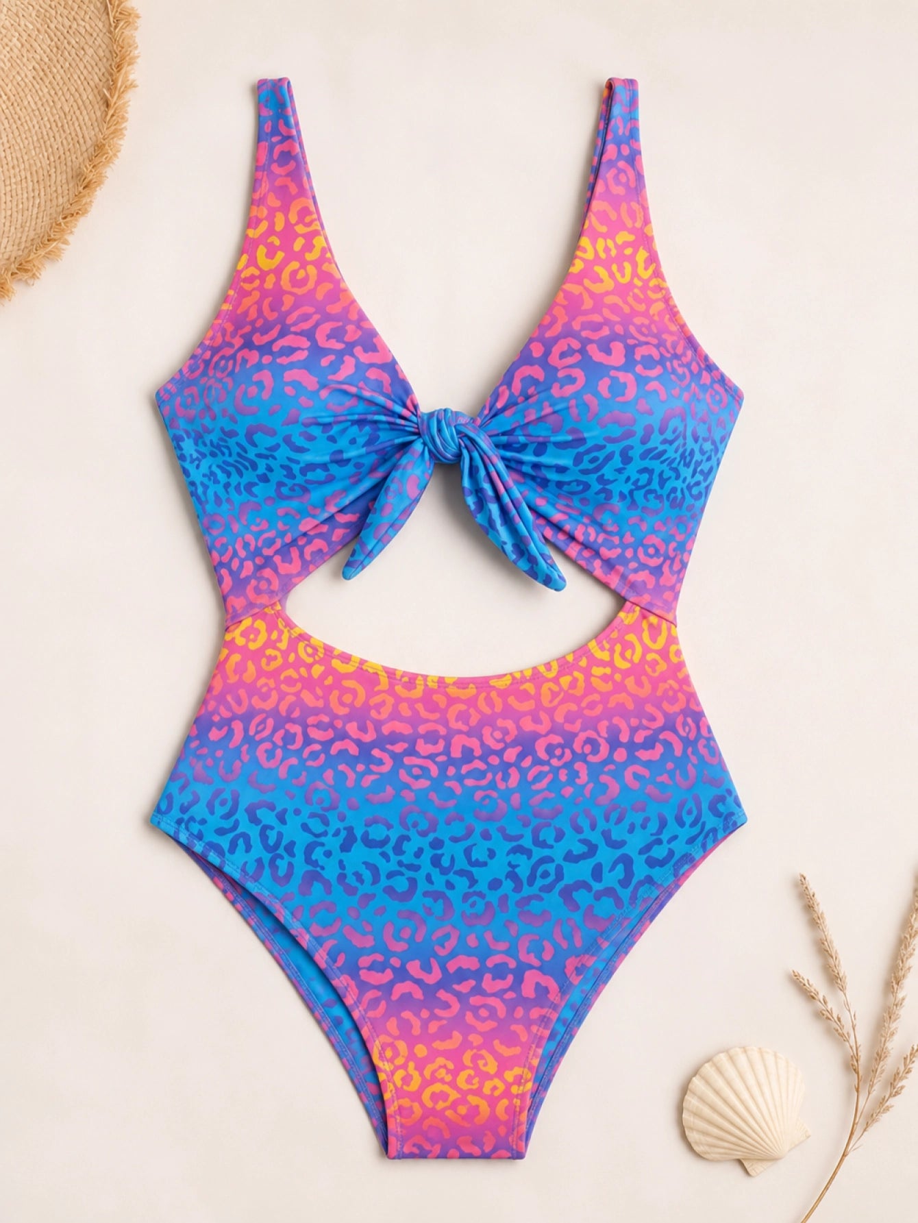 Leopard Print Knotted Front One-Piece Swimsuit– Beacheers