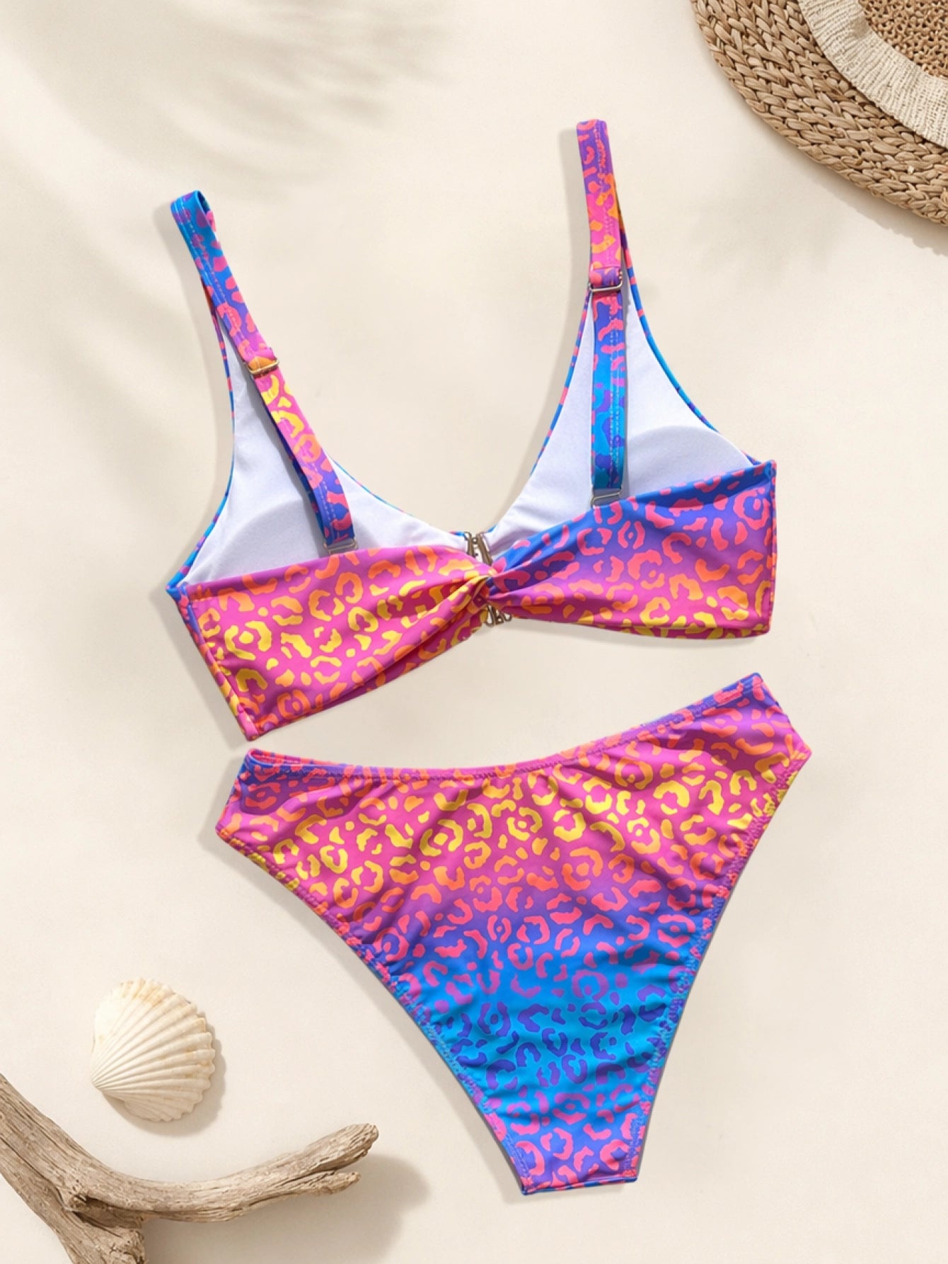 Leopard Print Thick Strap Metal Decor Twist Back Bikini Set– Beacheers