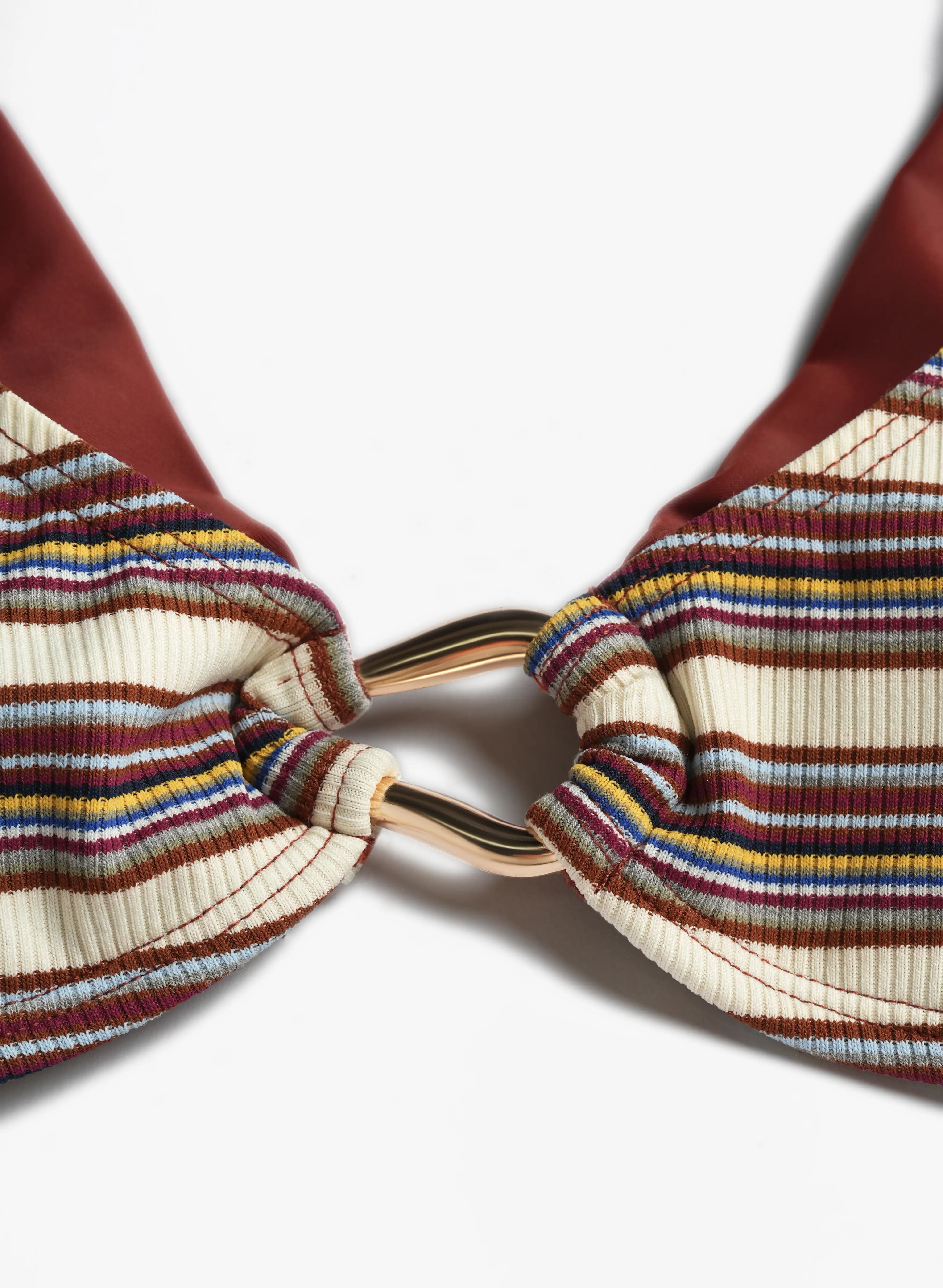 Loredo Striped Ring Front Bikini Set - Merlot Brown Stripe
