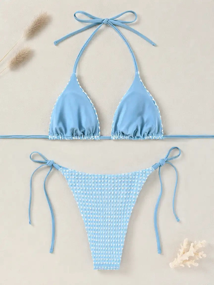 Malibu Gingham Tie Bikini Set - Sky Blue