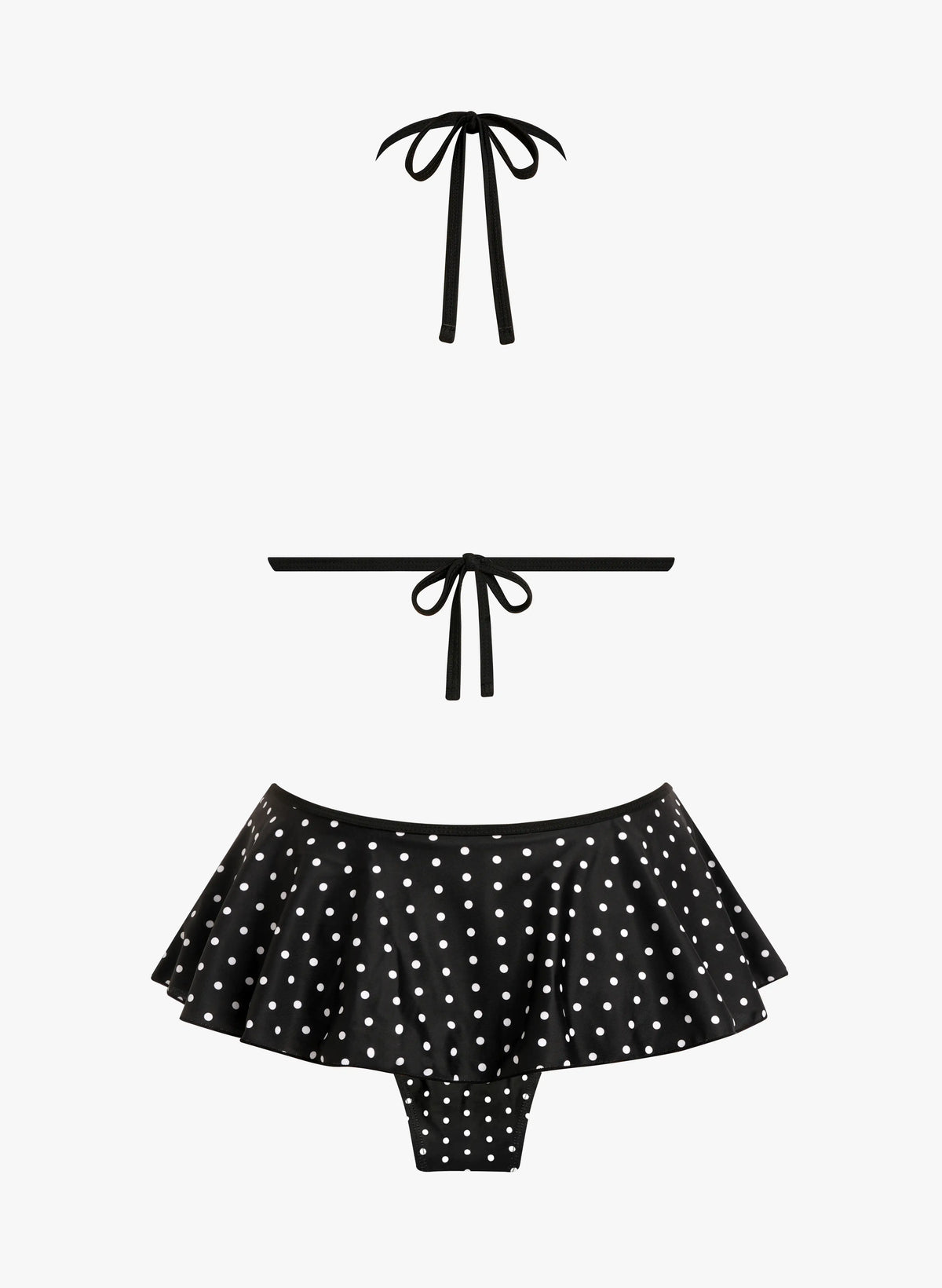 Malibu Polka Dot Triangle Bikini Skirt Set - Black