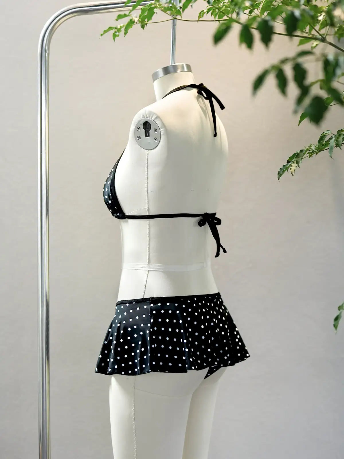 Malibu Polka Dot Triangle Bikini Skirt Set - Black