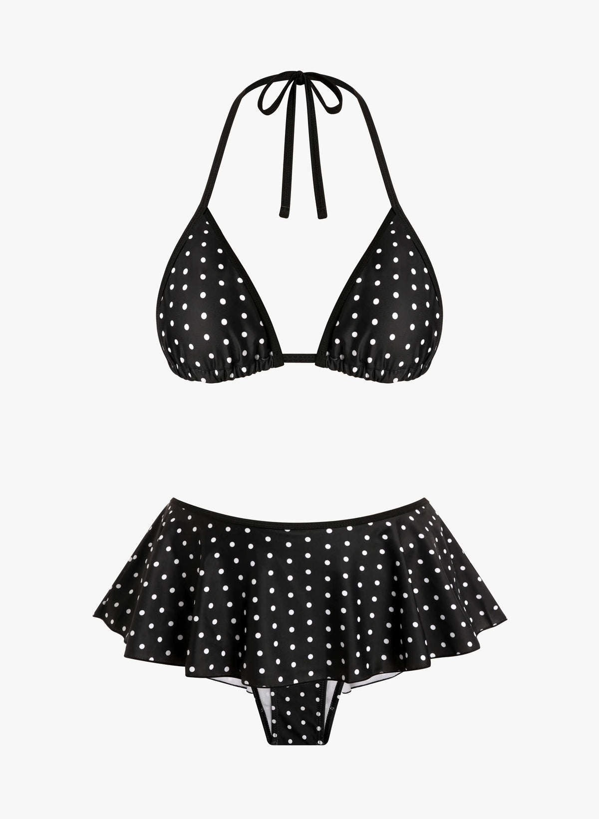 Malibu Polka Dot Triangle Bikini Skirt Set - Black