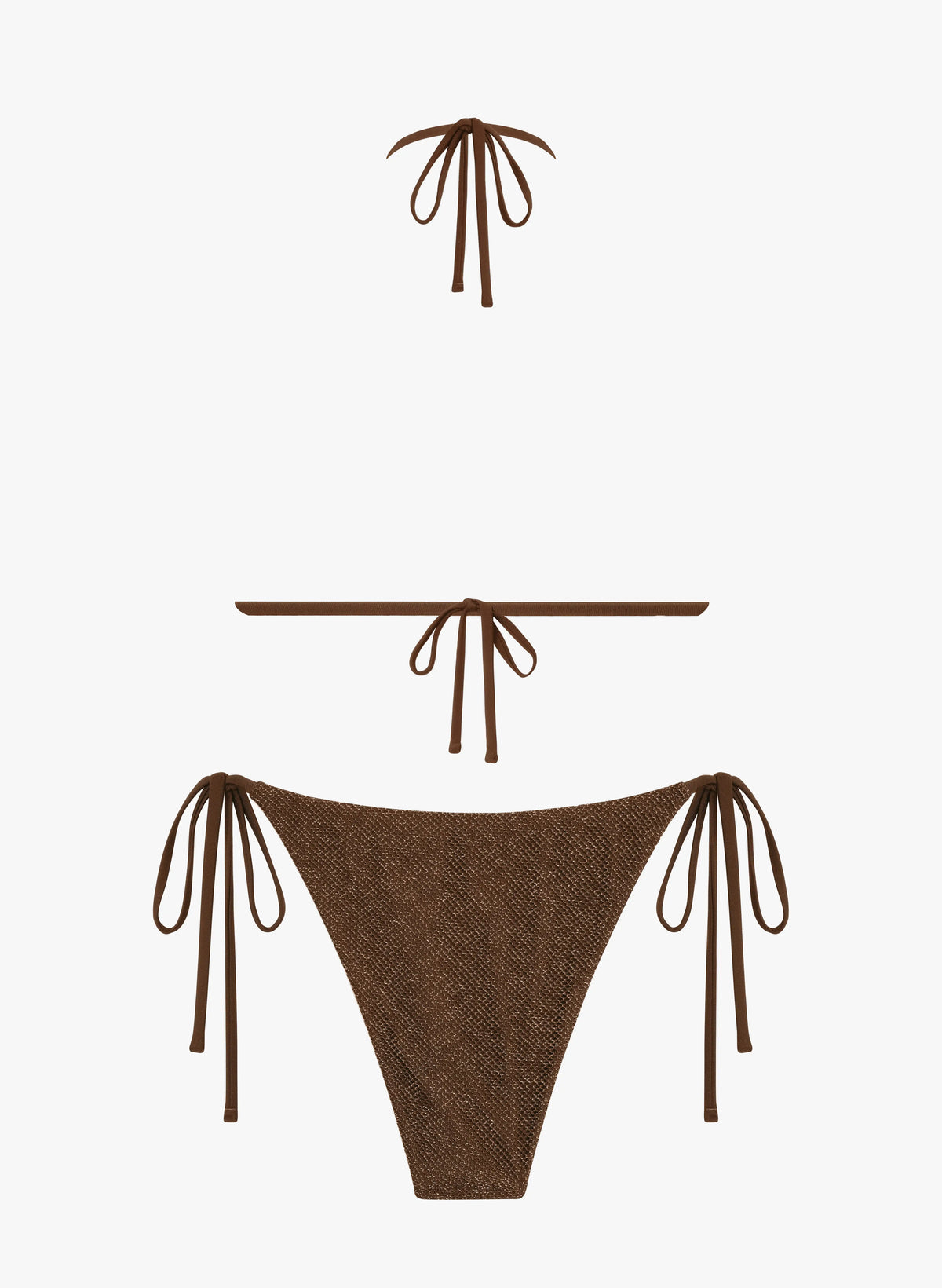 Mallorca Crinkle Beaded Triangle Bikini Set - Brown