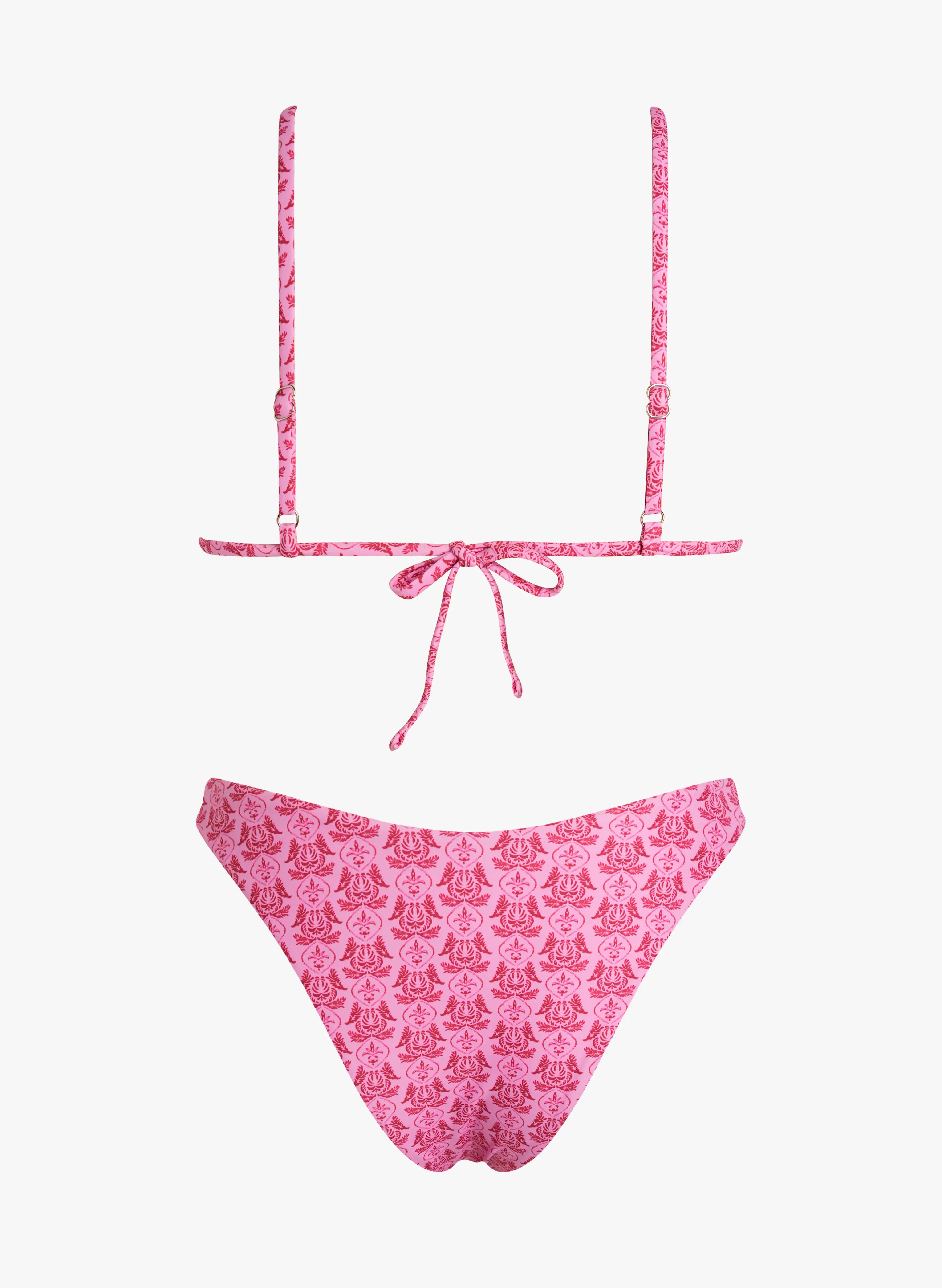 Marbella Adjustable Triangle Bikini Set‑Pink Damask