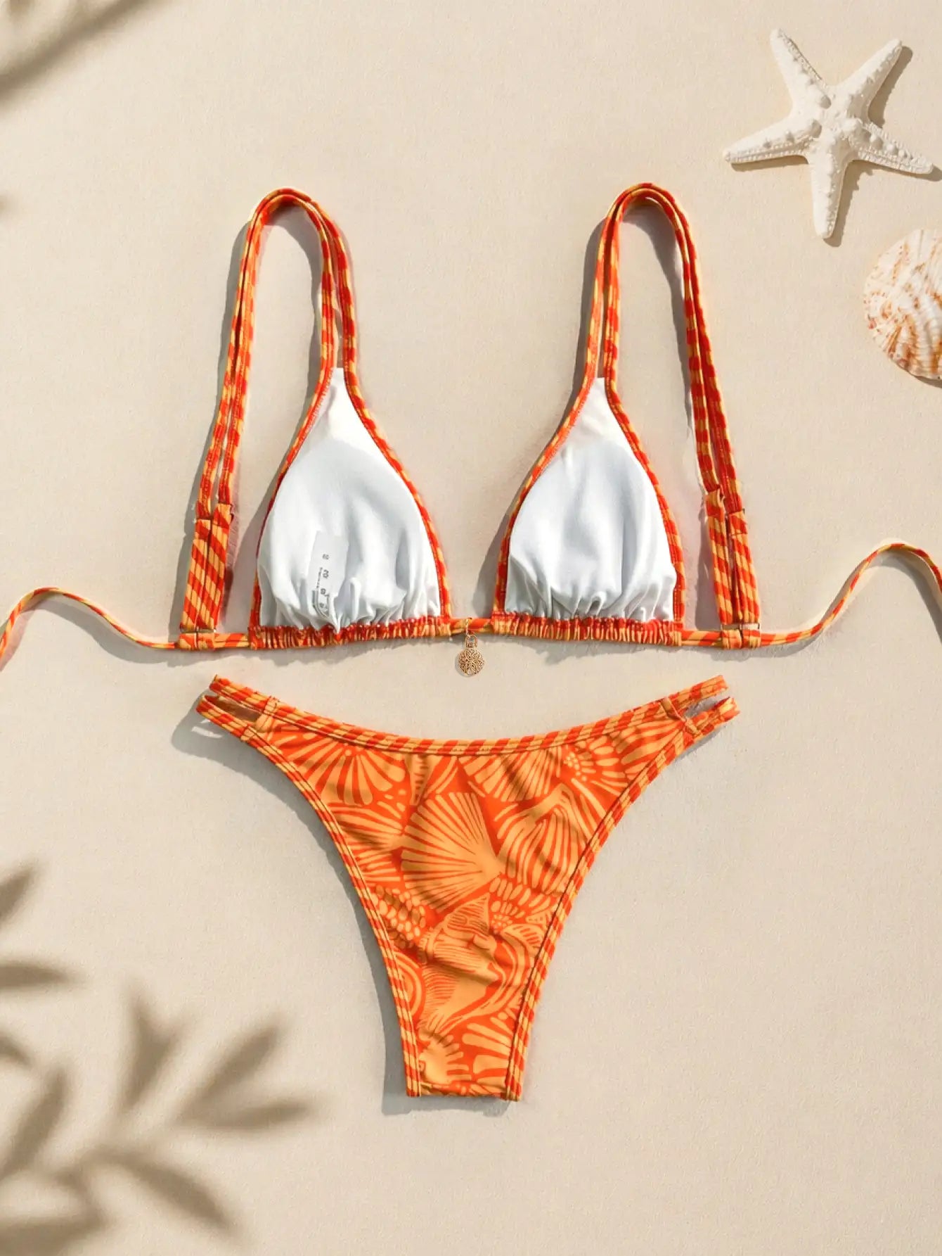 Marbella Shell Print Triangle Bikini Set - Orange