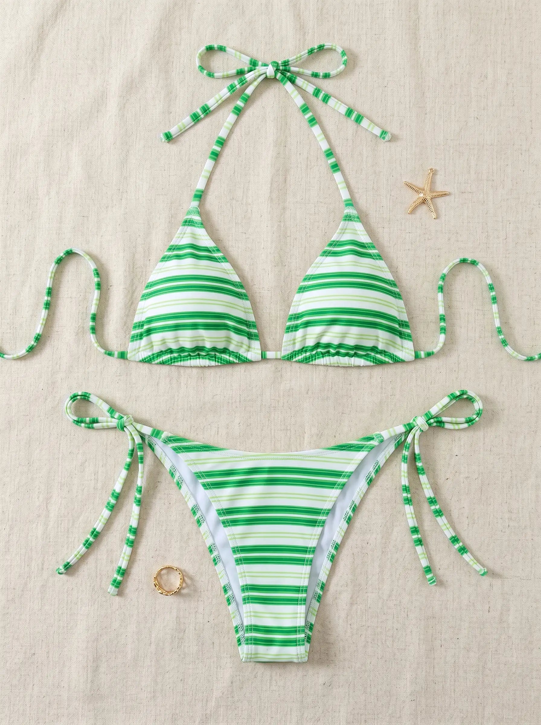 Marbella Striped Tie Halter Bikini Set