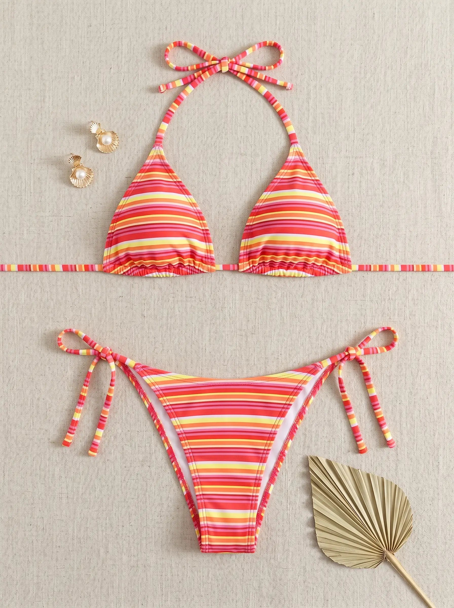 Marbella Striped Tie Halter Bikini Set
