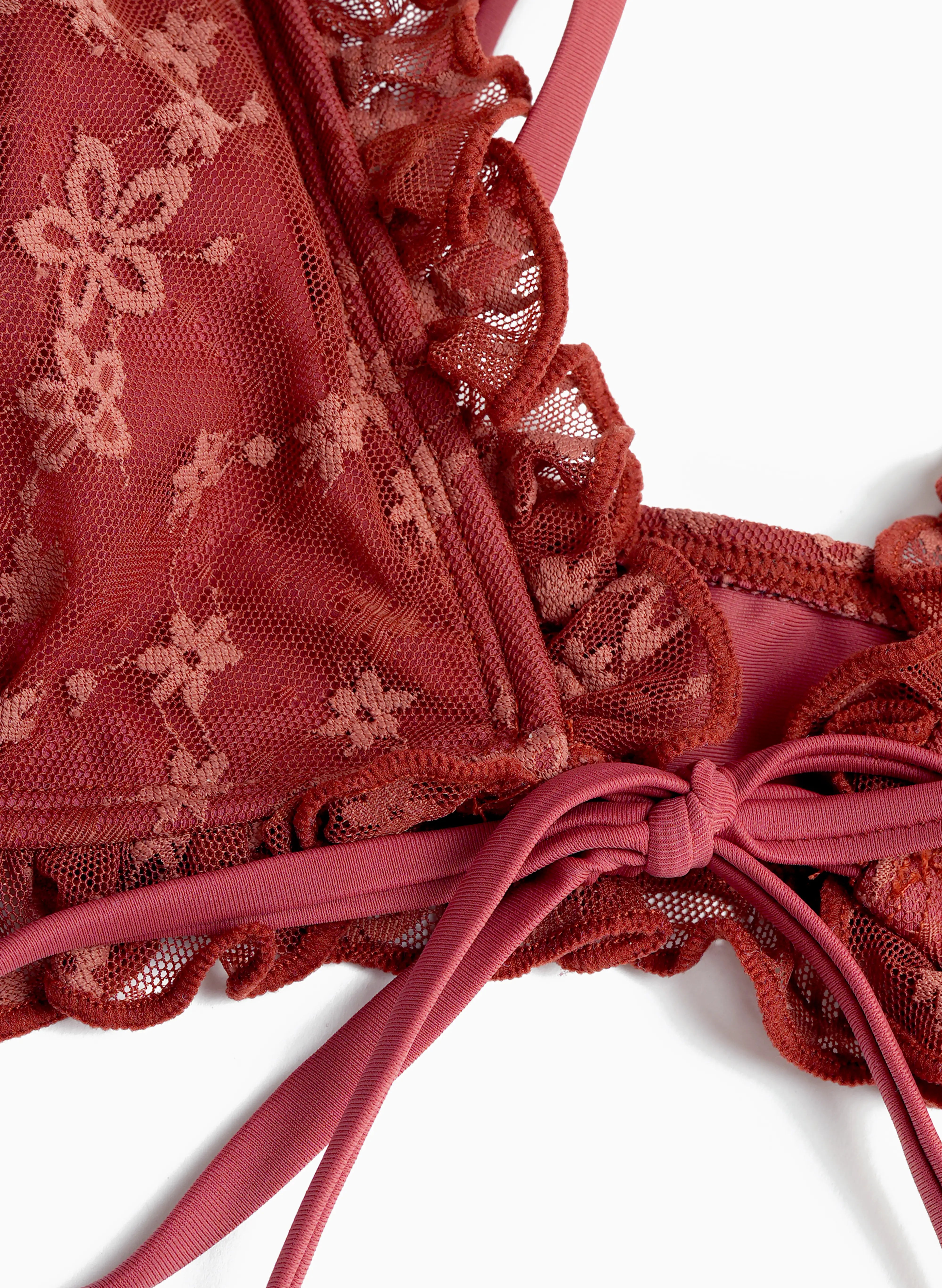 Marilyn Ruffle Front-Tie Bikini Set - Burgundy Floral