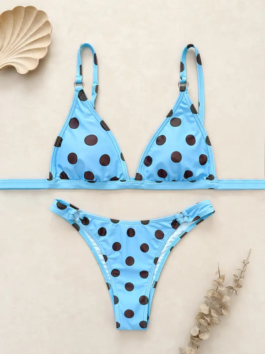 Marley Polka Dot Triangle Bikini Set - Sky Blue