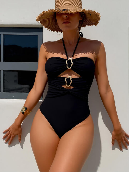 Metal Ring Ornament and Front Cut-Out One Piece Swimsuit | Beacheers
