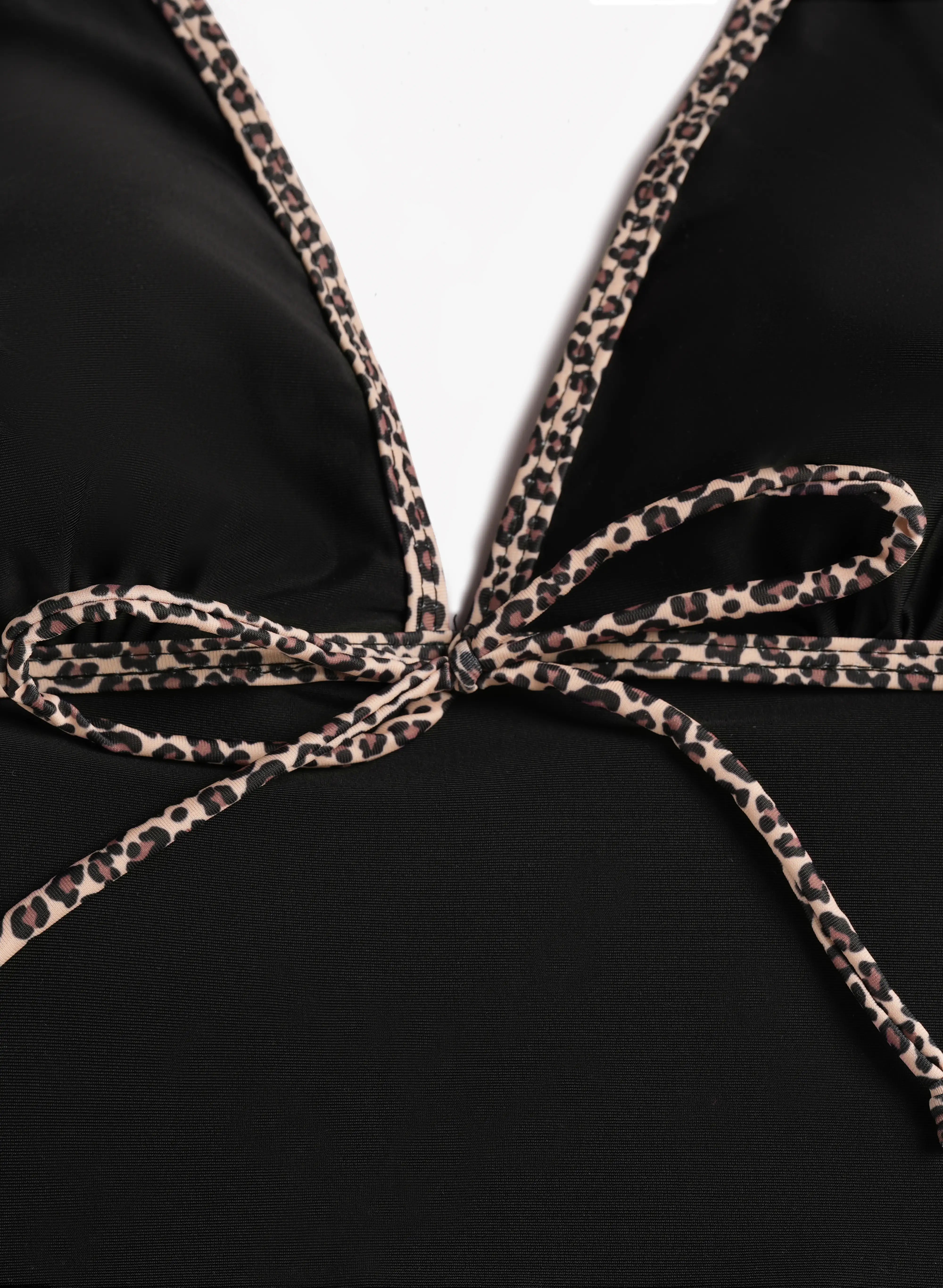 Monaco Leopard Trim Halter Tankini Set - Black
