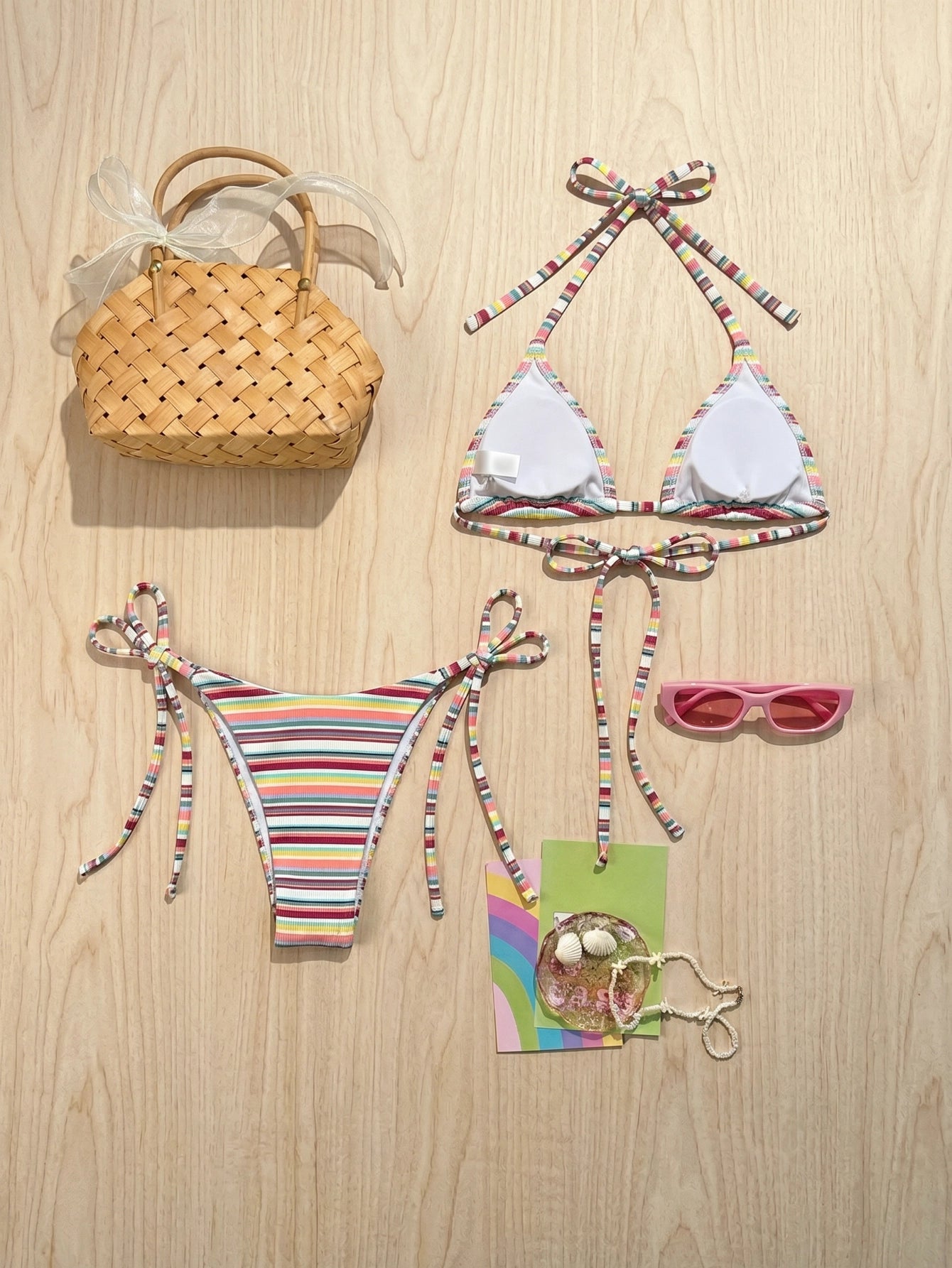 multicolor-striped-with-thin-straps-two-piece-bikini-swimsuit– Beacheers