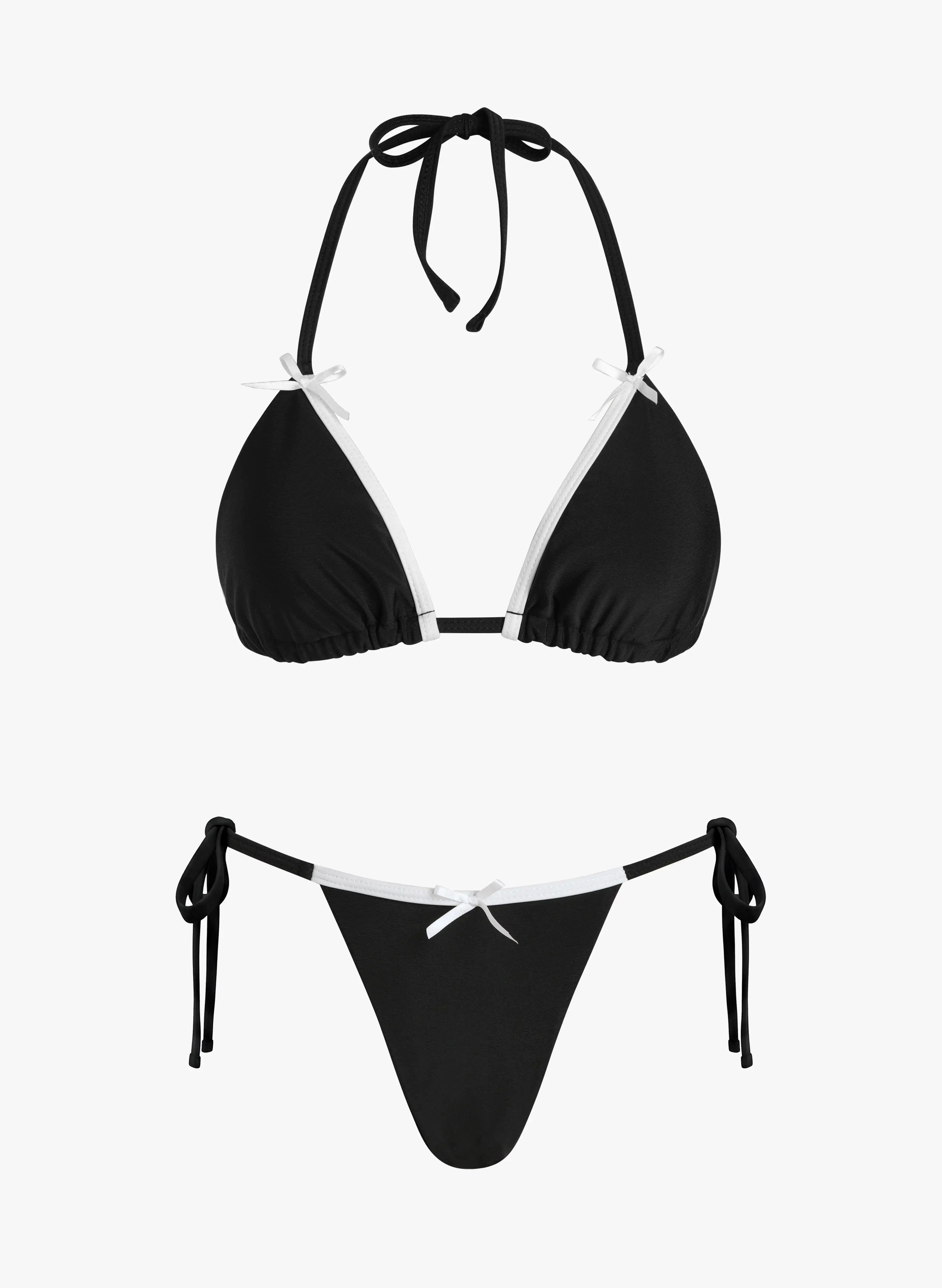 Mykonos Bow‑Accent Halter Bikini Set‑Black White