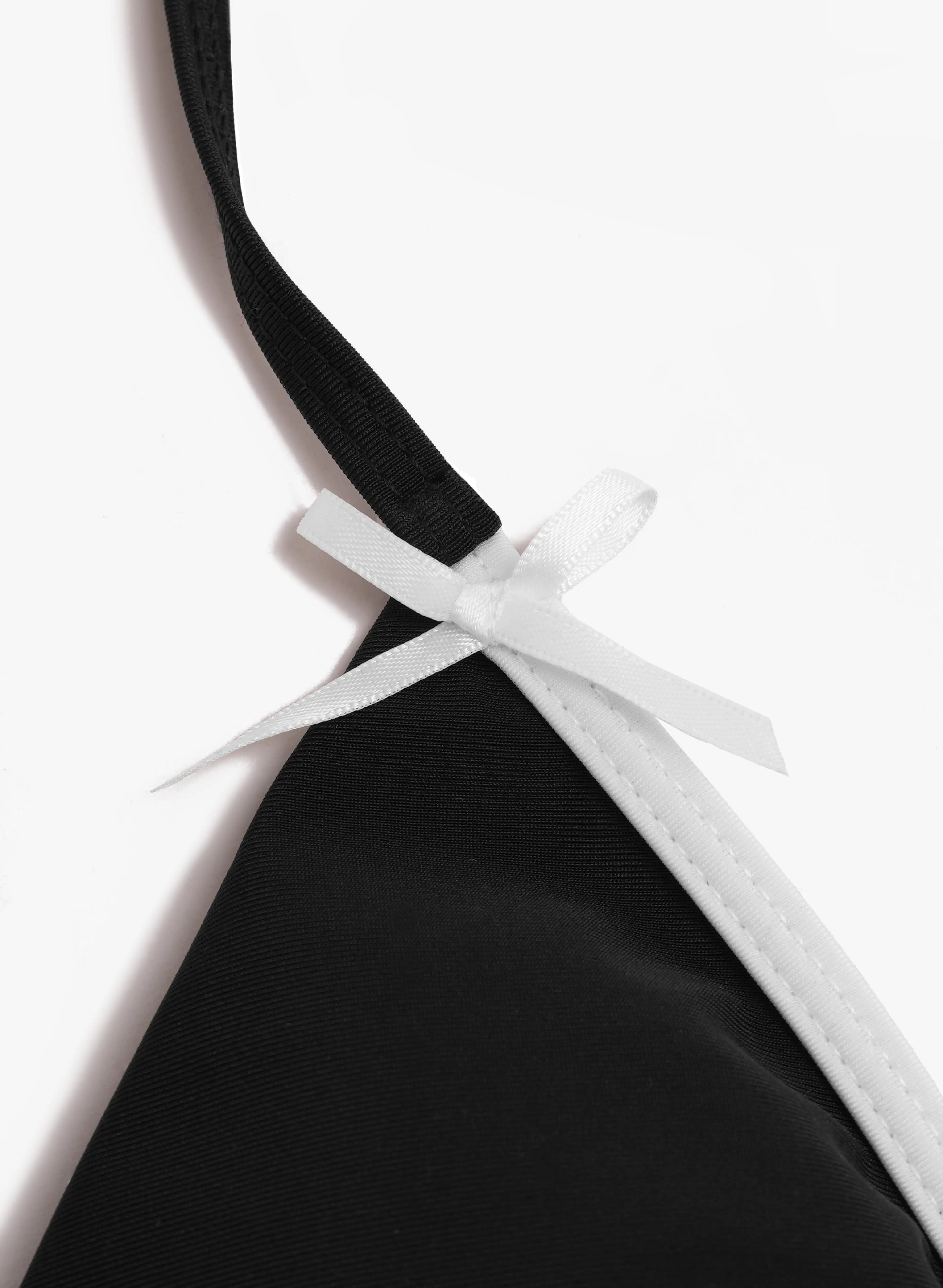 Mykonos Bow‑Accent Halter Bikini Set‑Black White