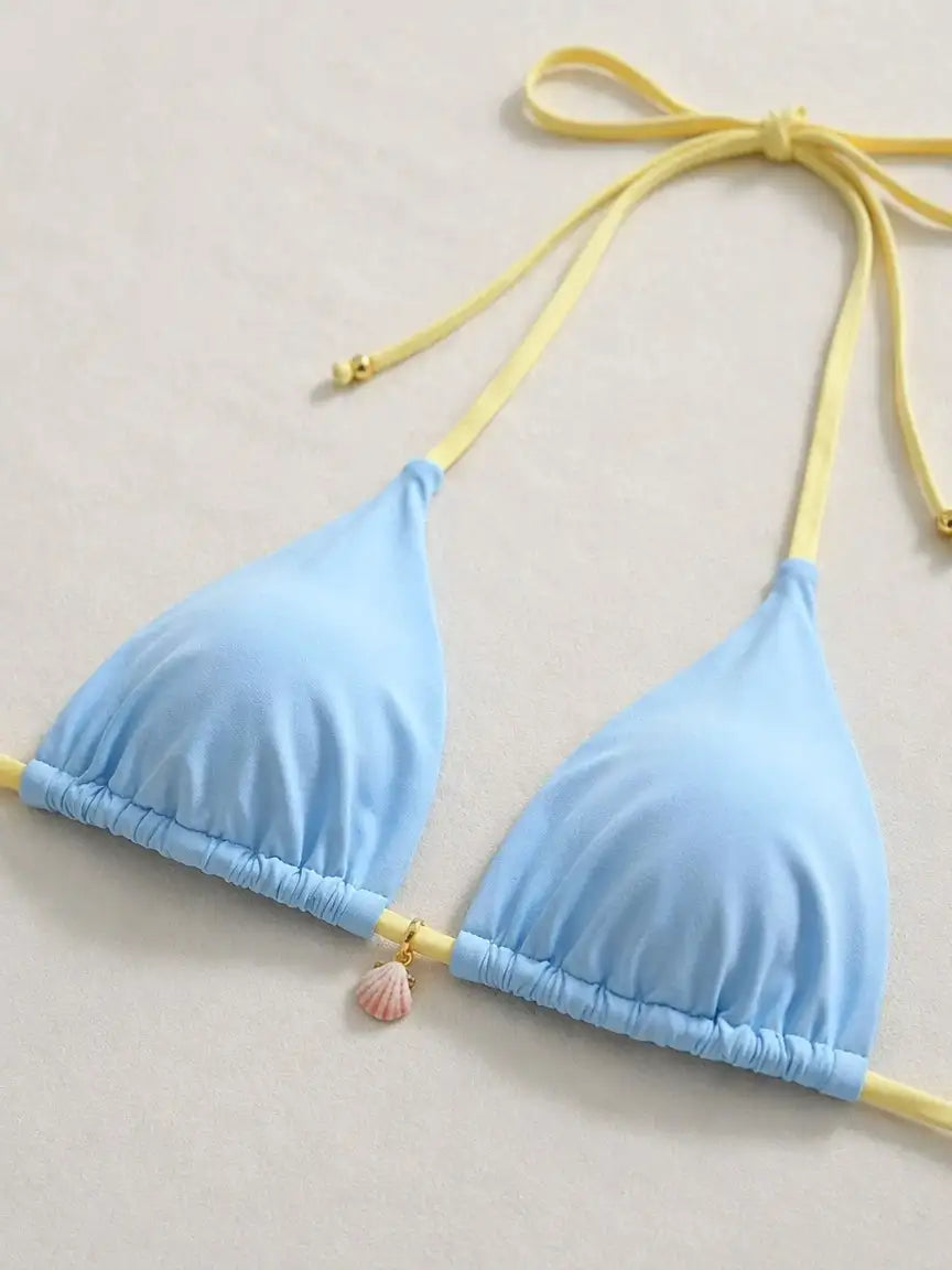 Mykonos Shell Accent Two-Tone Bikini Set - Sky Blue