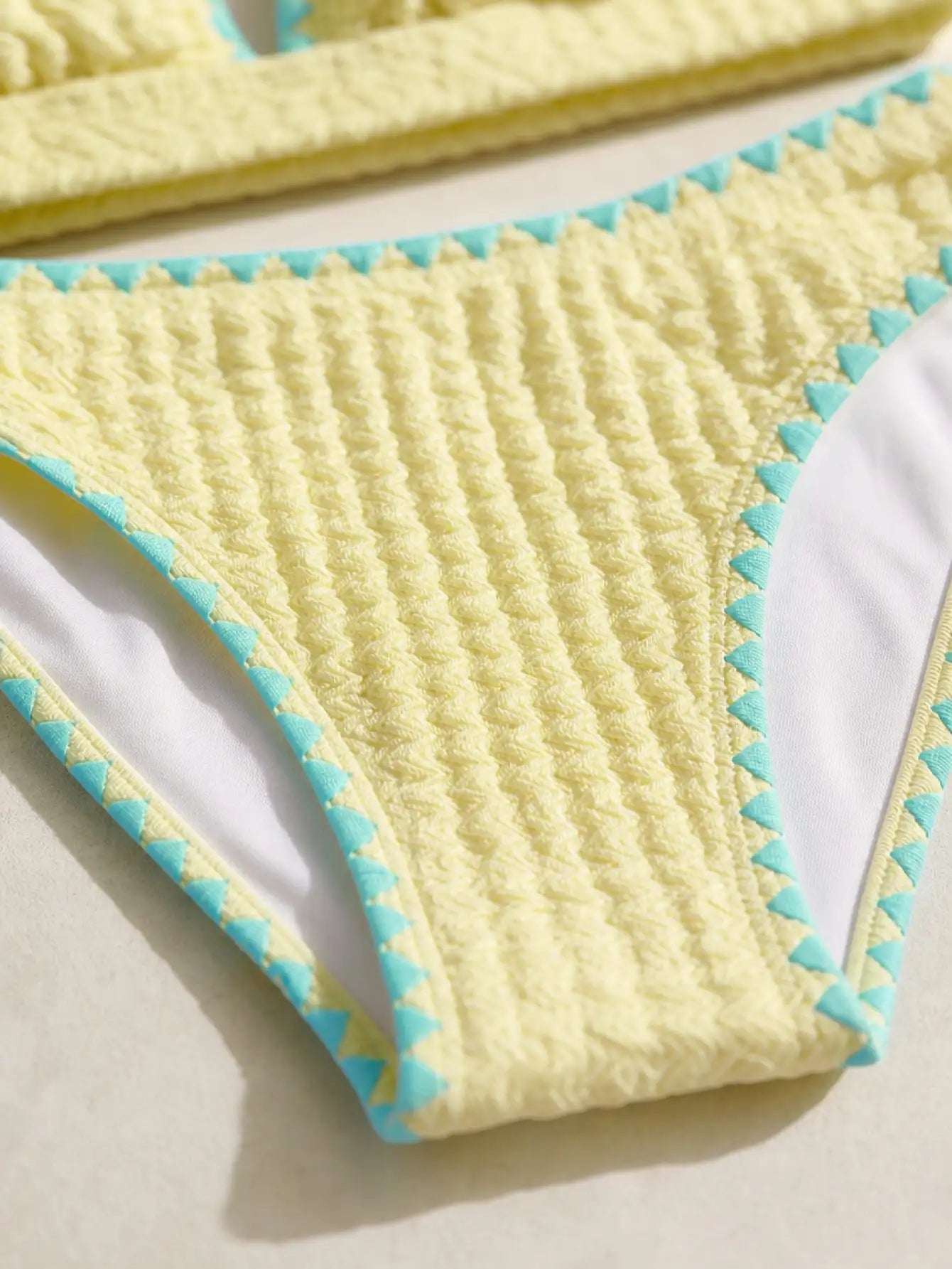 Mykonos Textured Halter Bikini Set - Limoncello Yellow & Sky Blue Trim