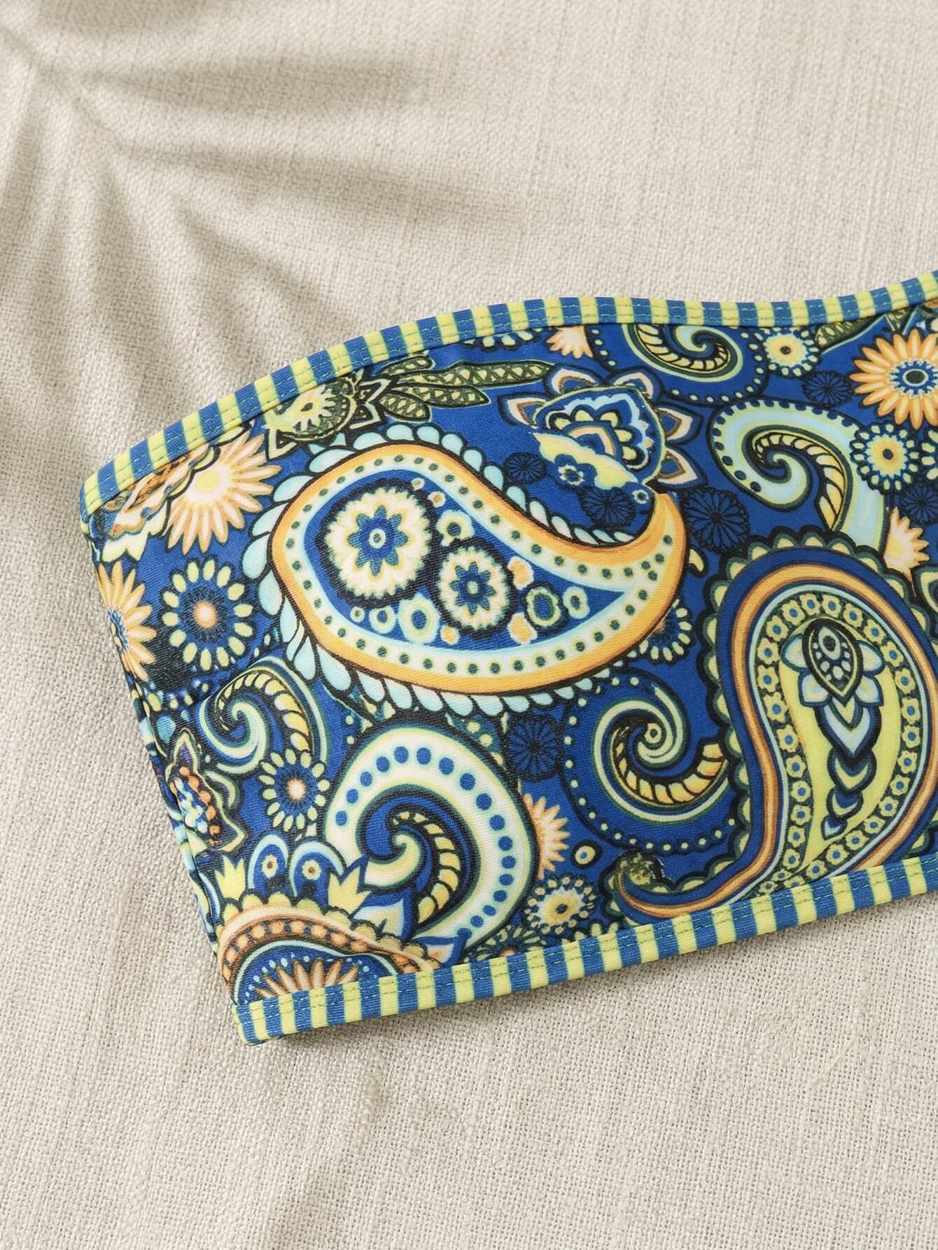 Paisley Print Bandeau Bikini Set | Beacheers