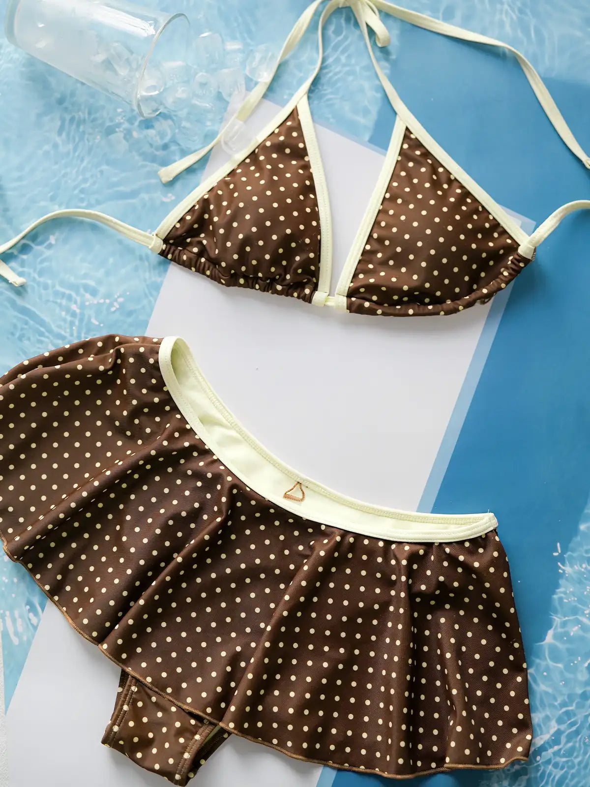 Malibu Polka Dot Triangle Bikini Skirt Set - Black