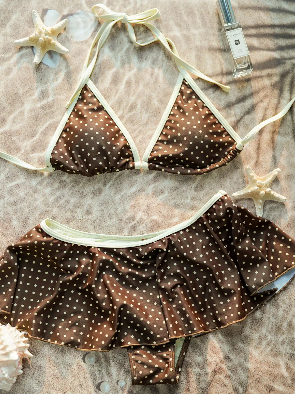 Malibu Polka Dot Triangle Bikini Skirt Set - Black