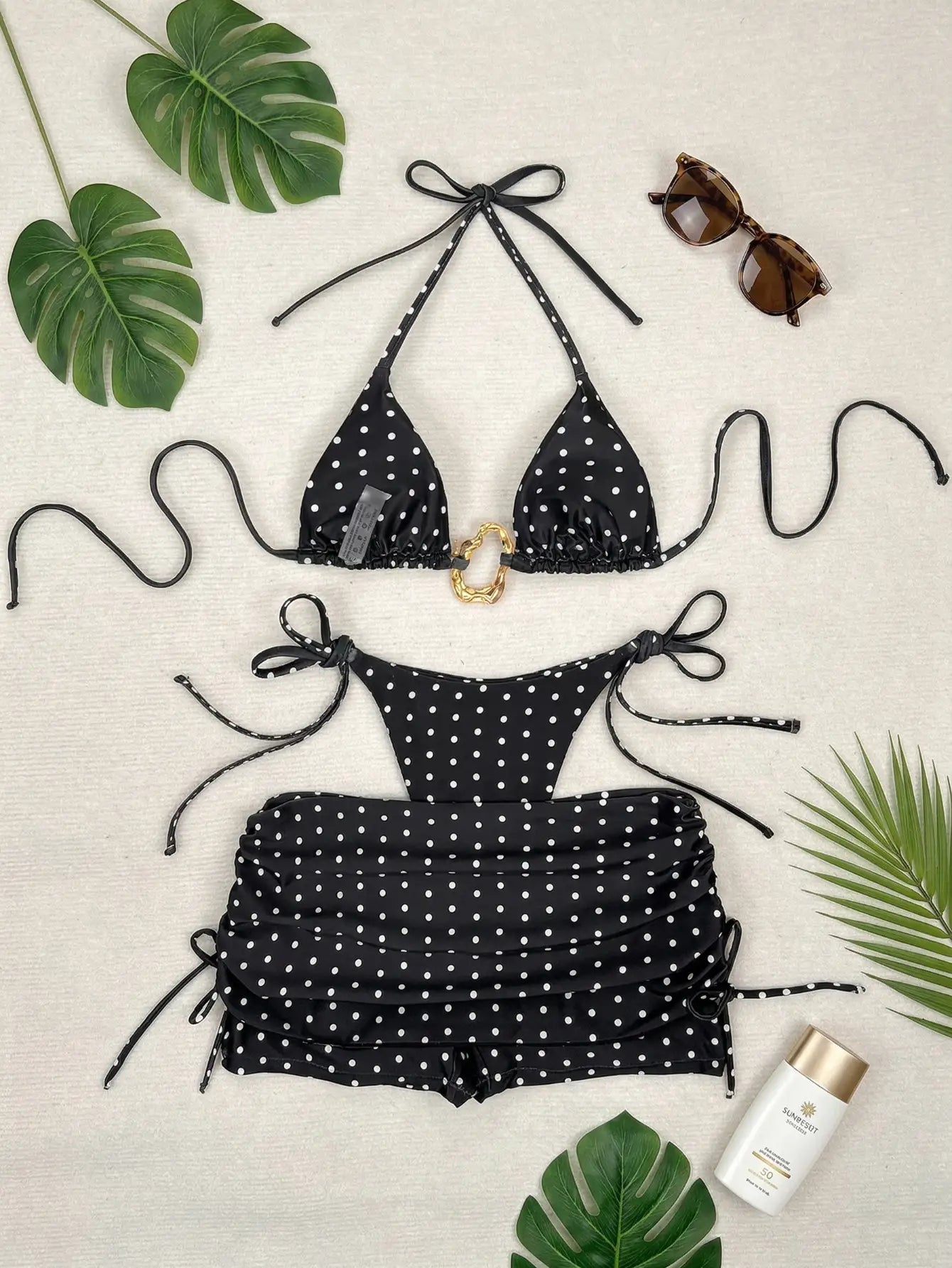 Polka Dot Bikini Set with Shorts 3 Piece Swimsuit