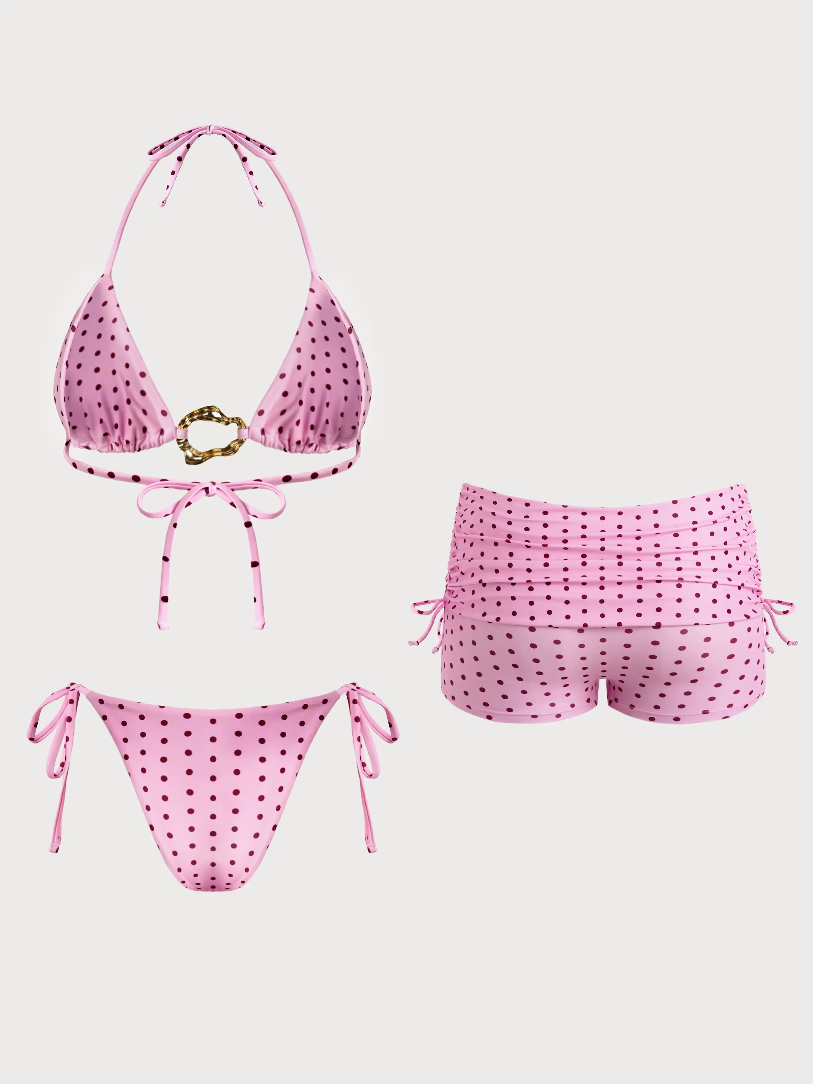 Polka Dot Bikini Set with Shorts 3 Piece Swimsuit