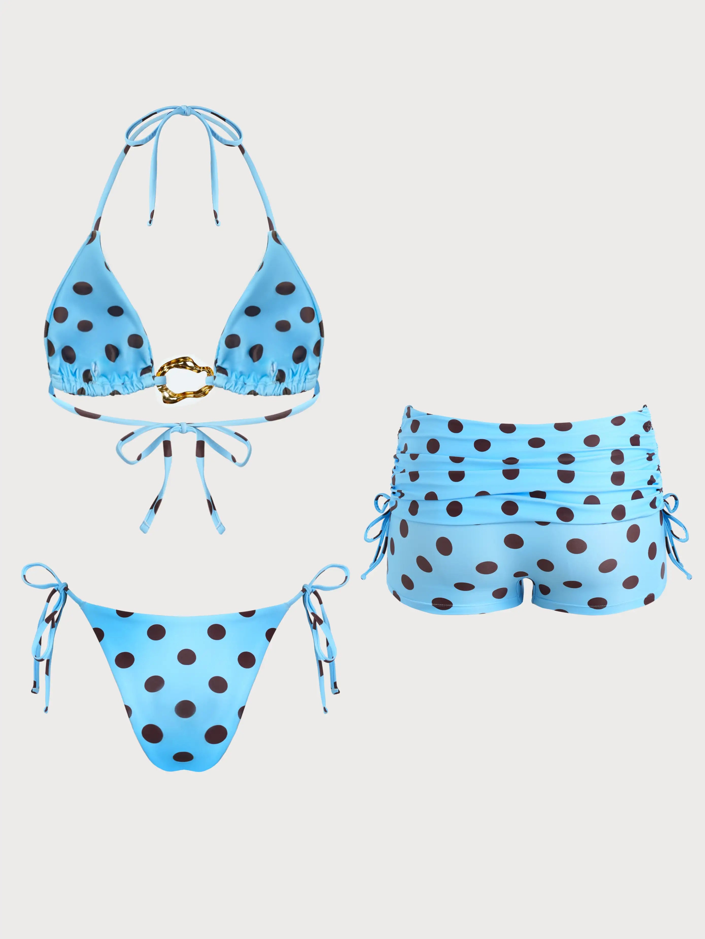 Polka Dot Bikini Set with Shorts 3 Piece Swimsuit